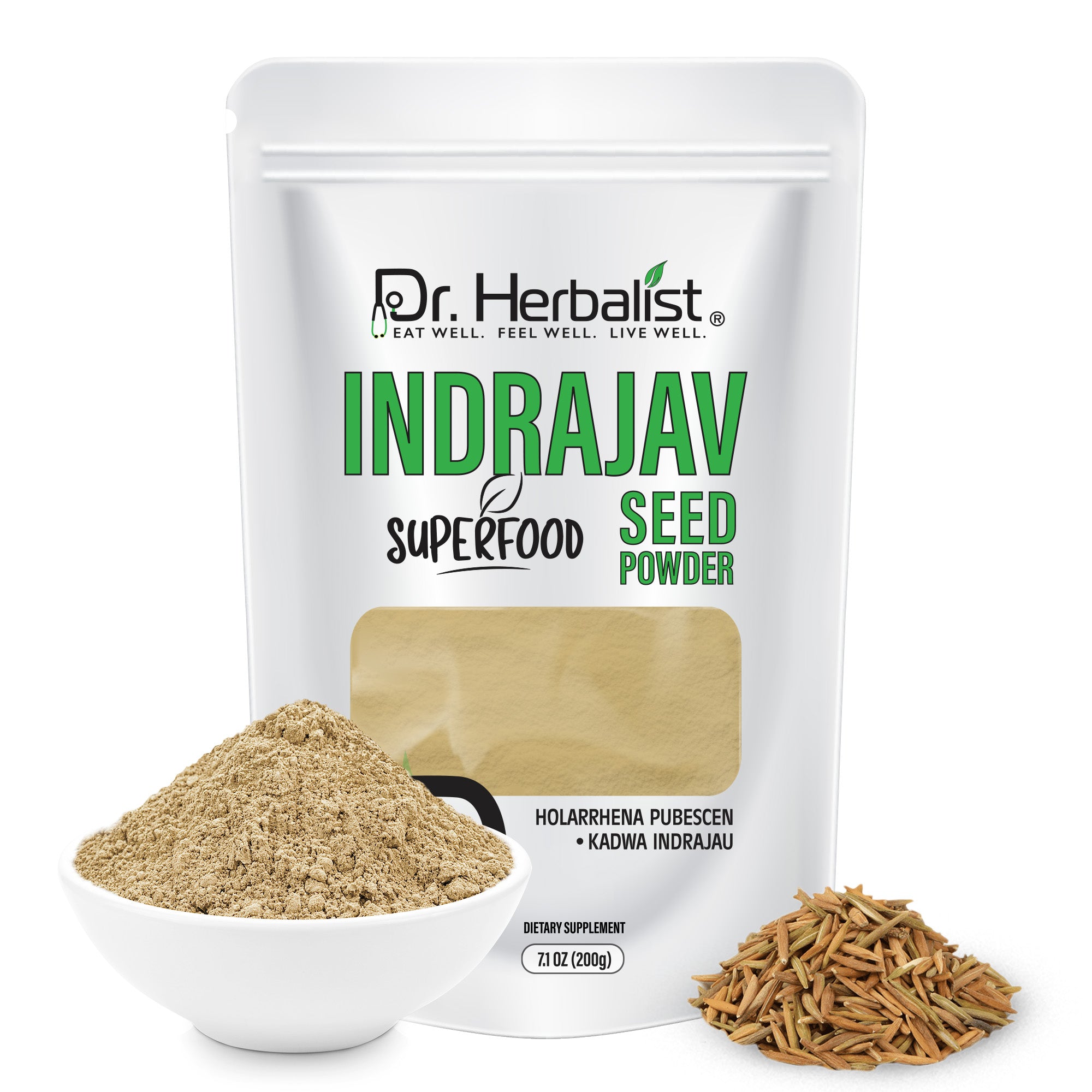 Dr. HERBALIST Inderju Powder 200g - Pure Wrightia Tinctoria (Sweet Indrajao) | Supports Skin Wellness & Traditional Topical Care* | Ayurvedic Dermatological Herb | Halal, Vegan