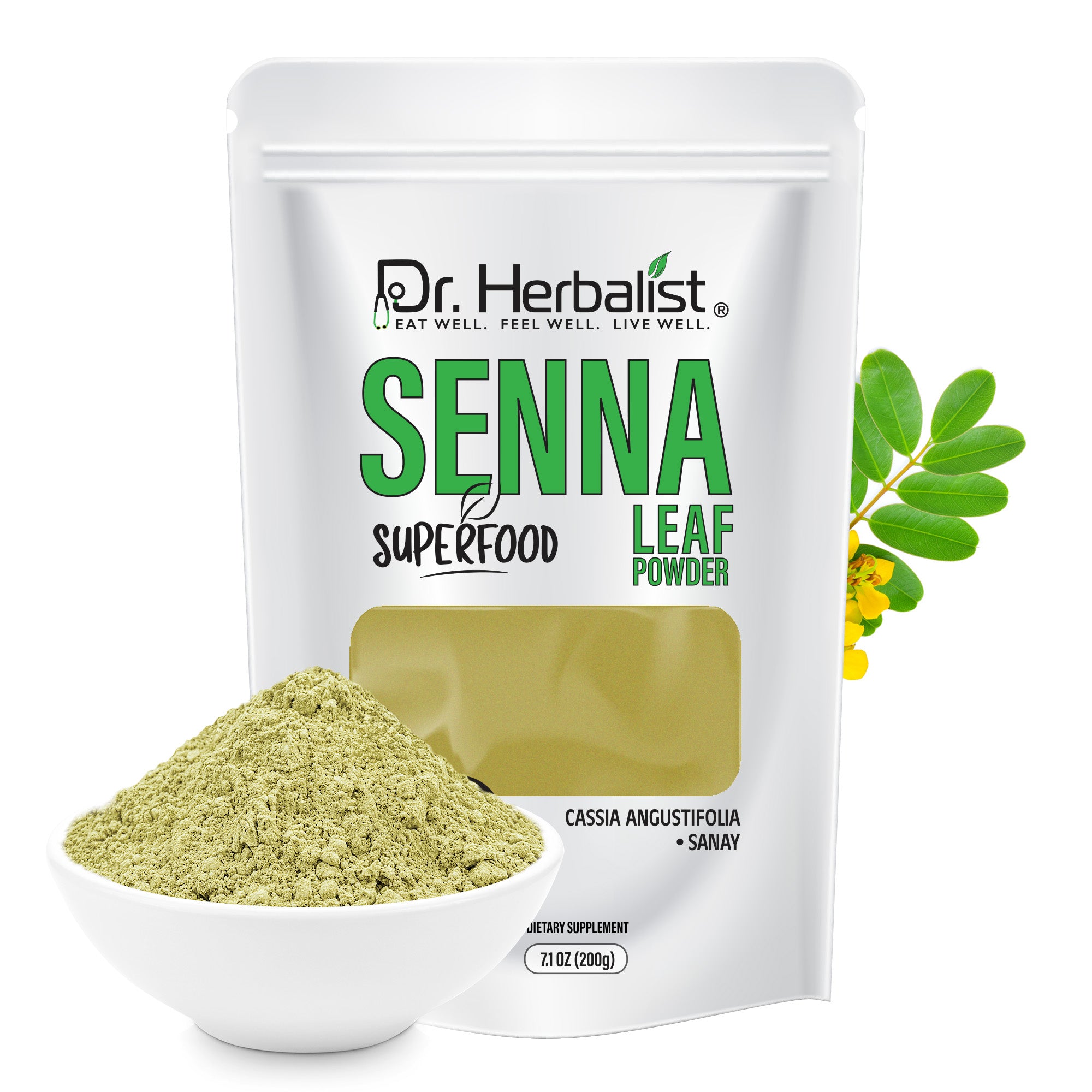 Dr. HERBALIST Senna Powder 200g - Pure Senna Alexandrina Leaf with Sennosides | Supports Occasional Digestive Regularity* | Short-Term Use Only | Halal, Vegan