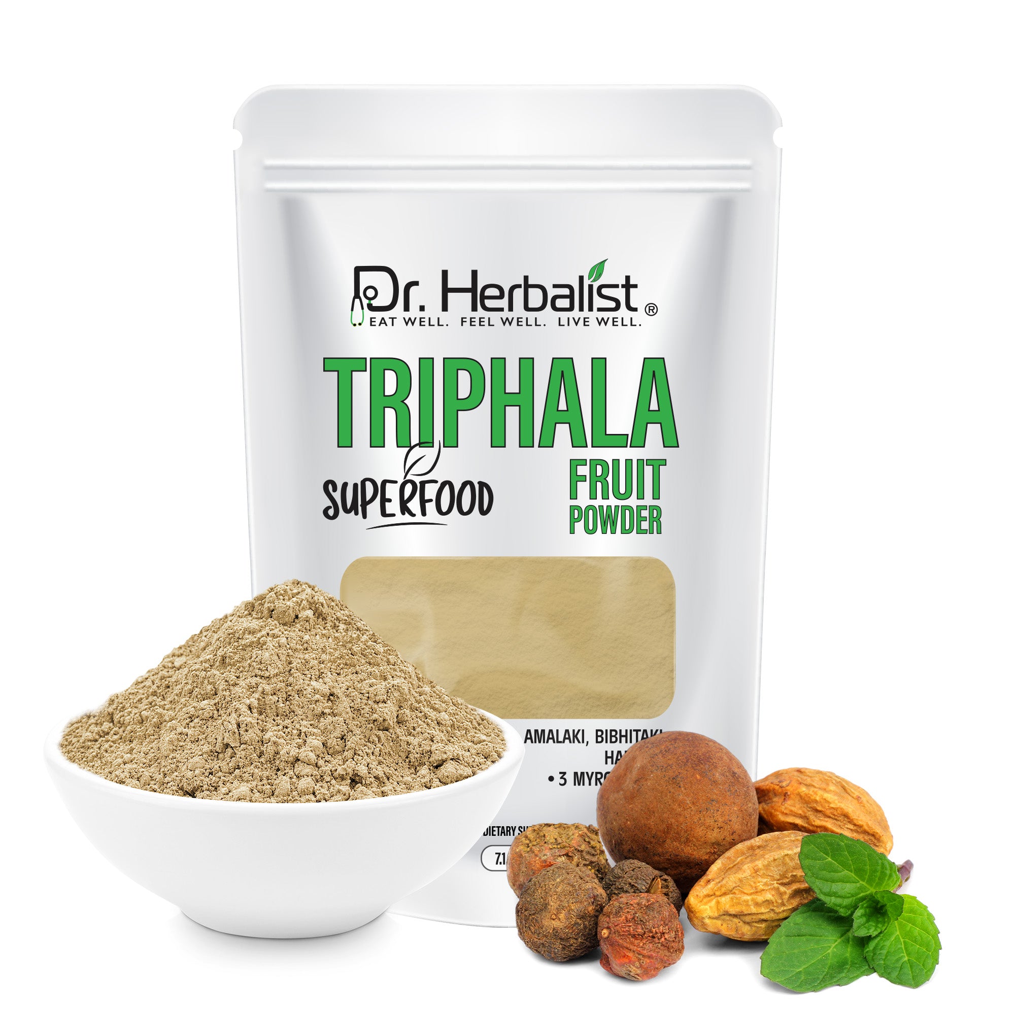 Dr. HERBALIST Triphala Powder 200g - Amla Bibhitaki Haritaki Three-Fruit Ayurvedic Formula | Supports Digestive Wellness & Gentle Detoxification* | Halal, Vegan