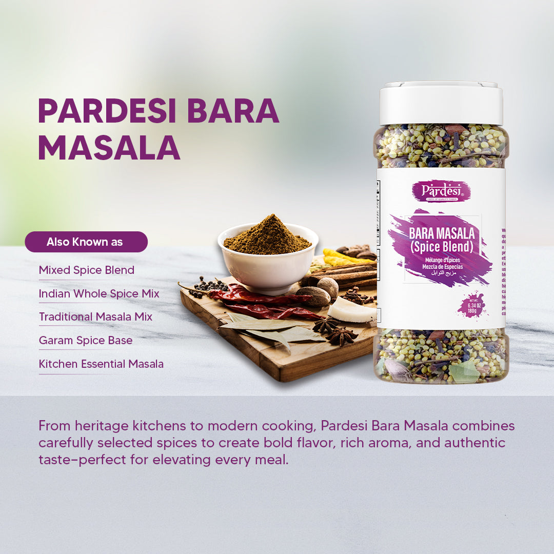 Pardesi Bara Masala (Whole Garam Masala) 180g — Premium 12-Spice Whole Masala Blend for Biryani, Curry & Pulao | Halal, Non-GMO | Dual-Cap Jar