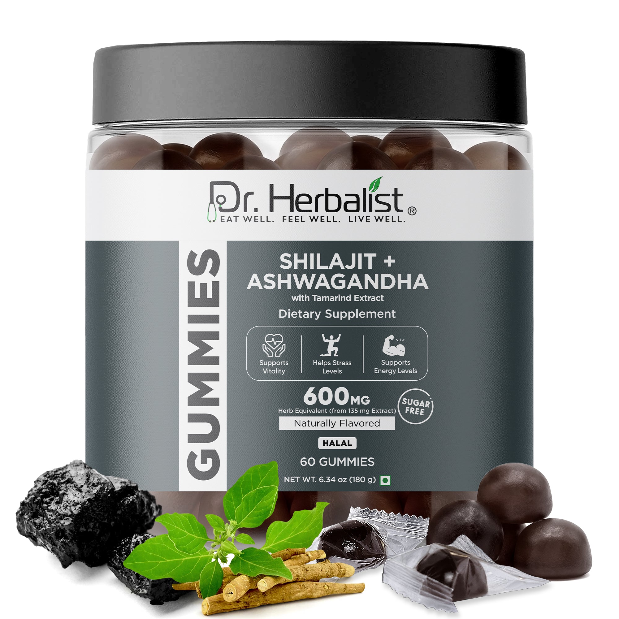 Dr Herbalist Shilajit + Ashwagandha Gummies (60 Gummies) – Delicious Herbal Gummies for Daily Wellness, Energy & Vitality Support