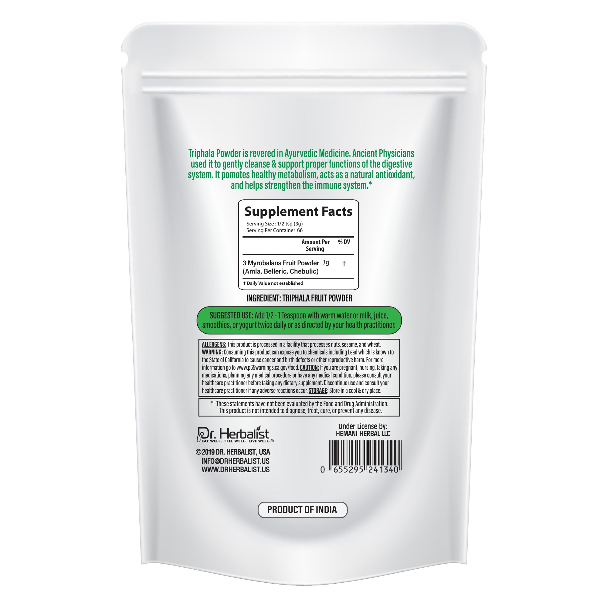 Dr. HERBALIST Triphala Powder 200g - Amla Bibhitaki Haritaki Three-Fruit Ayurvedic Formula | Supports Digestive Wellness & Gentle Detoxification* | Halal, Vegan