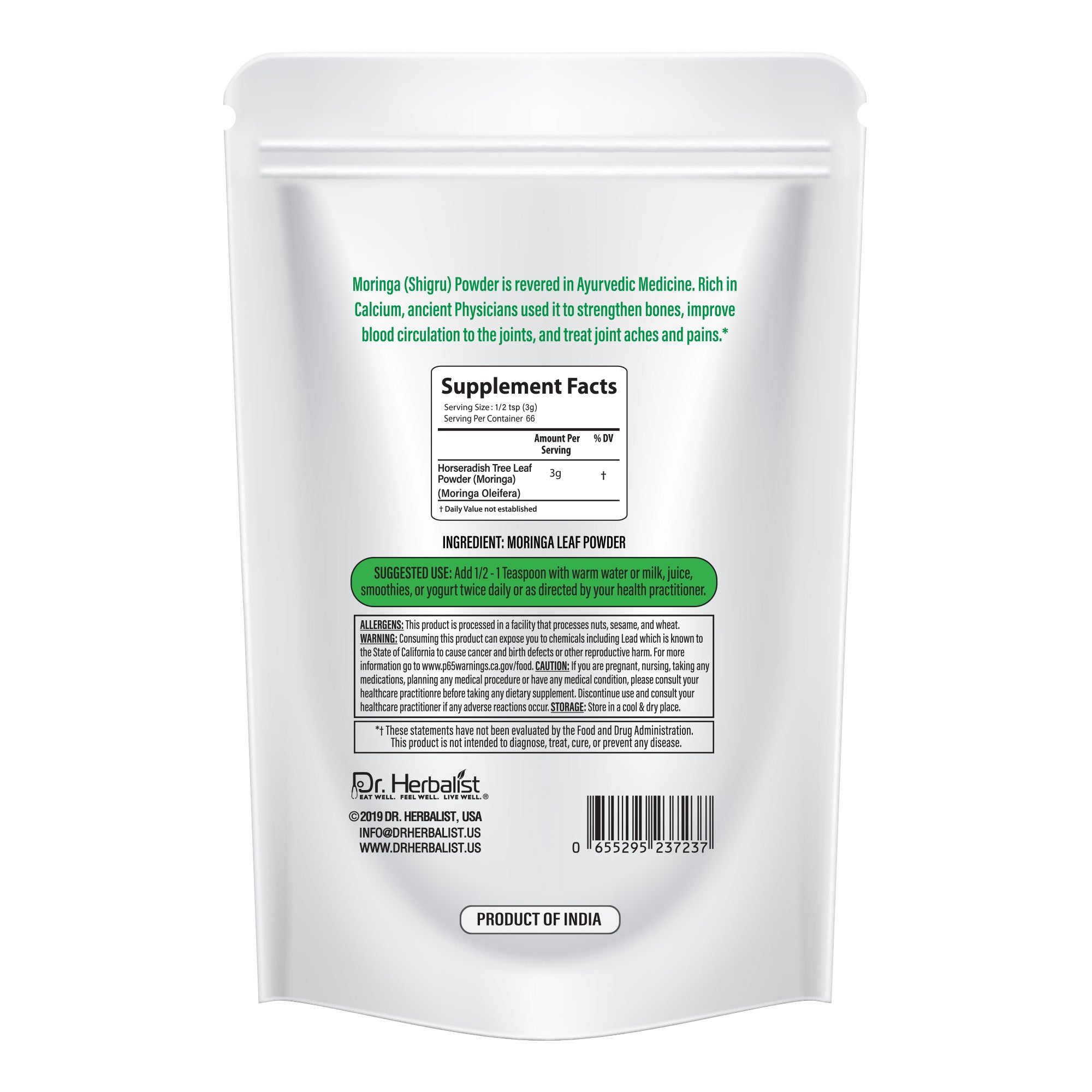 Dr. HERBALIST Moringa Powder 200g - Pure Moringa Oleifera Leaf with Complete Amino Acids & Iron | Supports Daily Nutrition & Antioxidant Wellness* | Value Size | Halal, Vegan