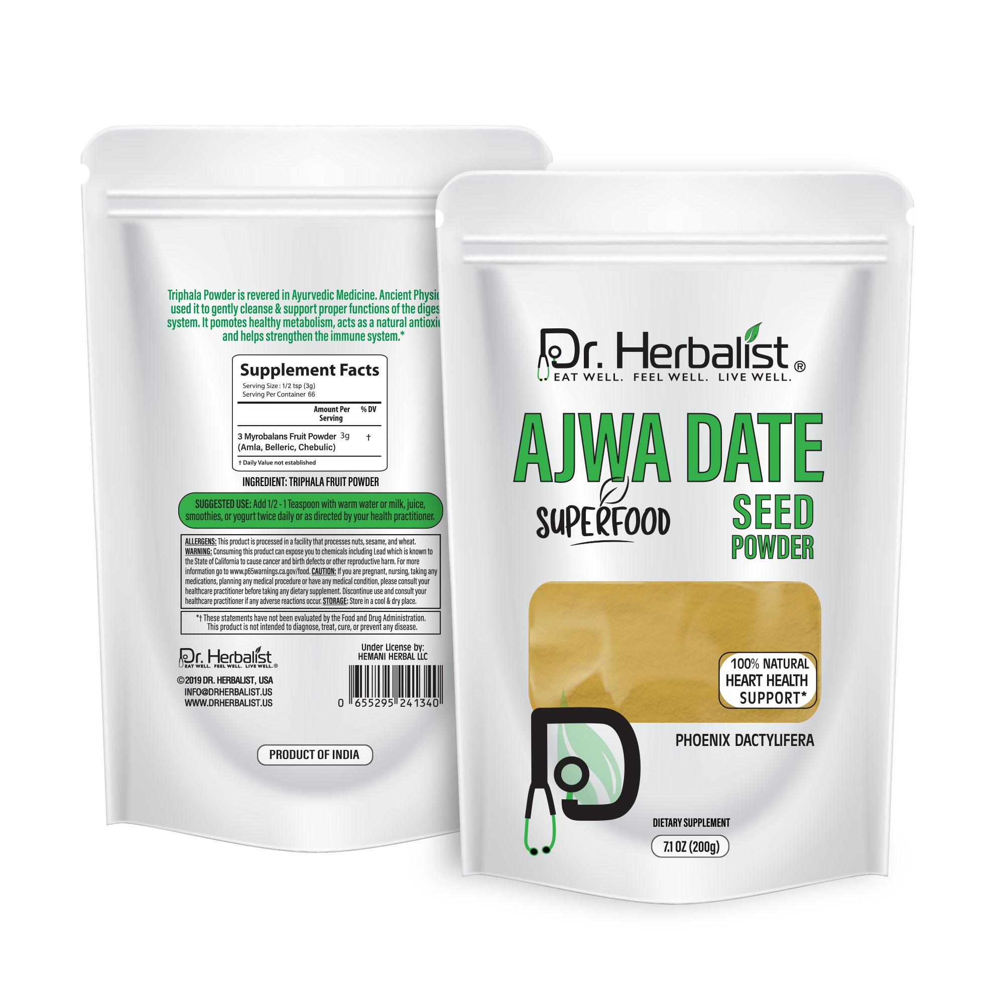 Dr. HERBALIST Ajwa Date Powder 200g - Dried Madinah Phoenix Dactylifera with Polyphenols | Supports Heart Wellness & Daily Nourishment* | Natural Sweetener Alternative | Halal, Vegan