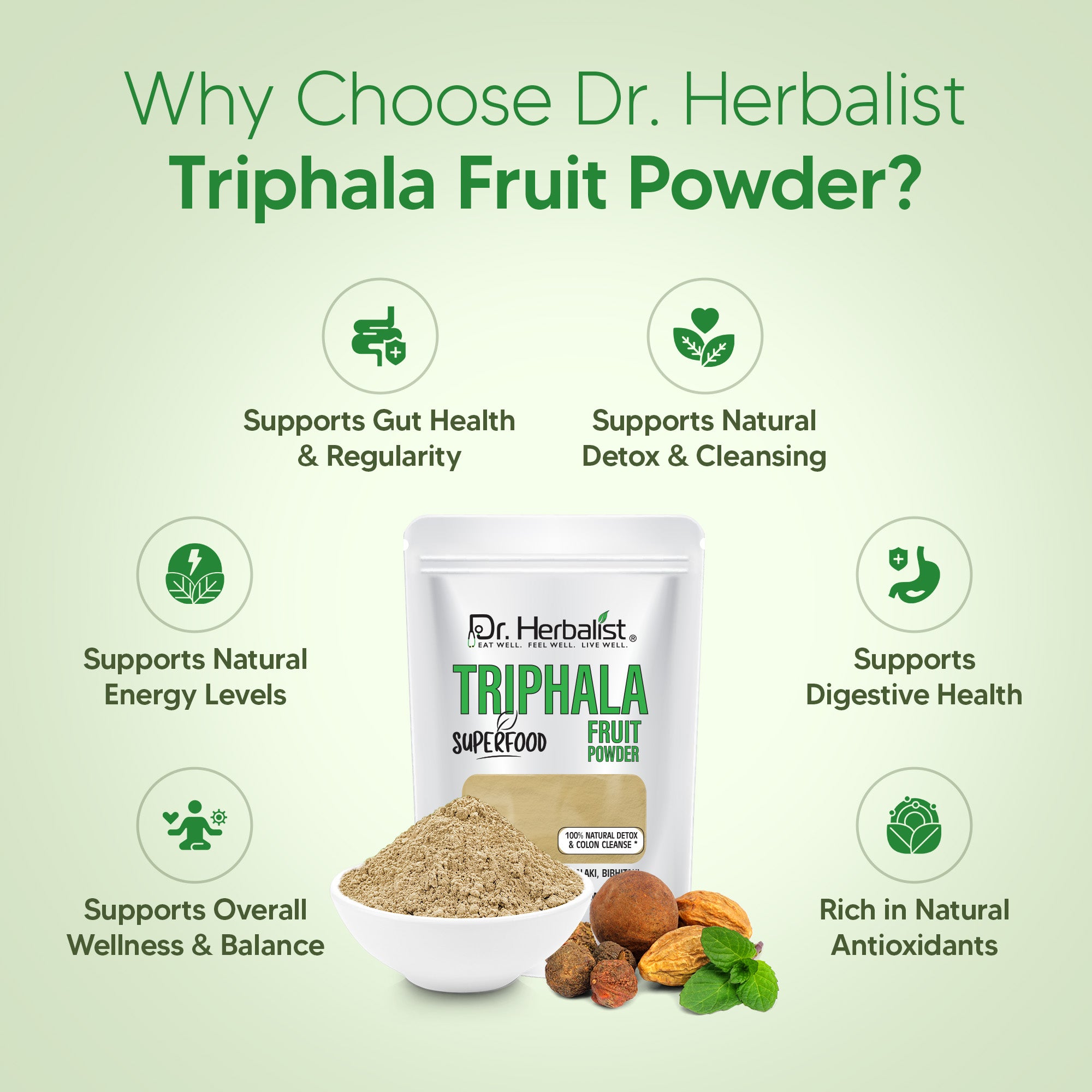 Dr. HERBALIST Triphala Powder 200g - Amla Bibhitaki Haritaki Three-Fruit Ayurvedic Formula | Supports Digestive Wellness & Gentle Detoxification* | Halal, Vegan
