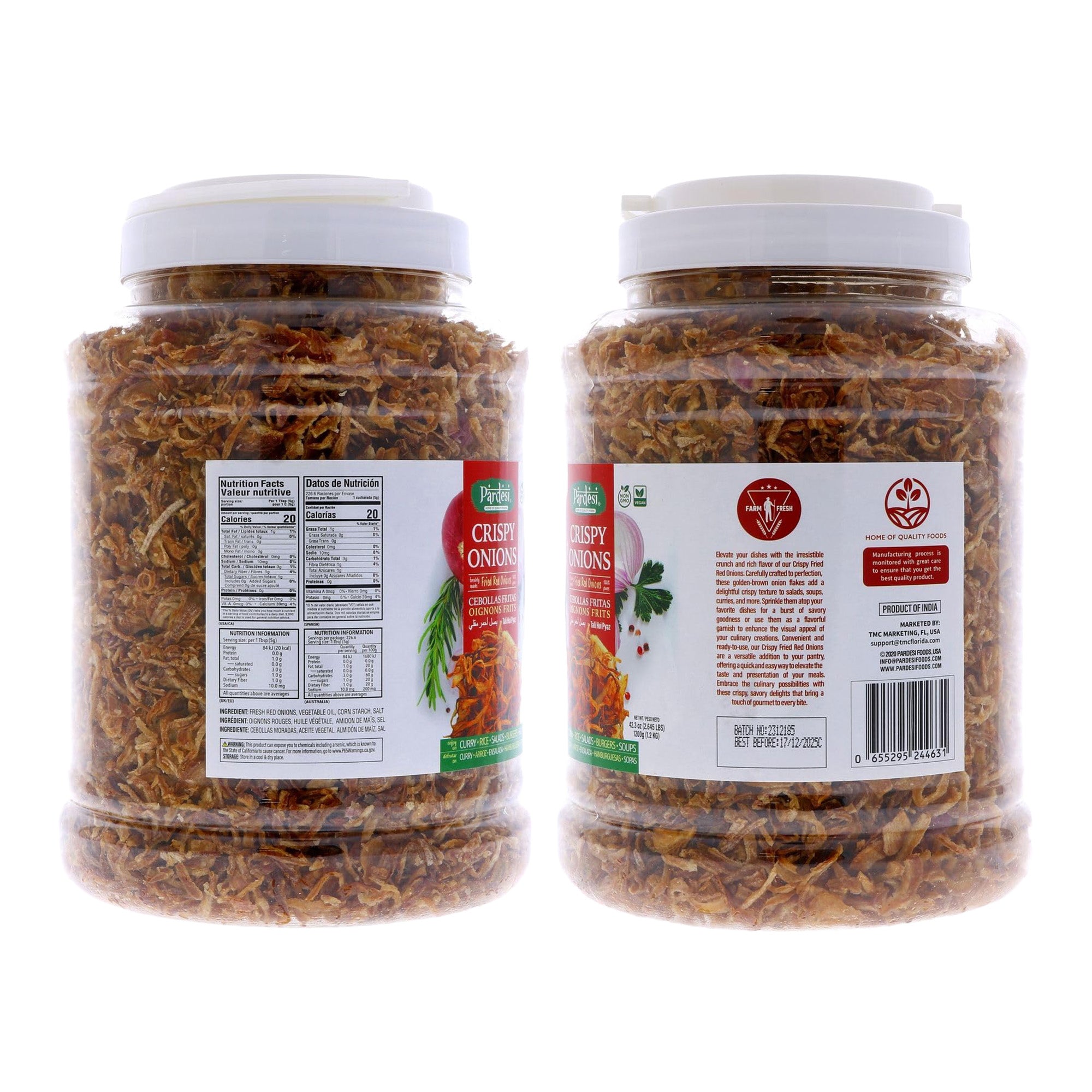 Pardesi Crispy Red Fried Onion 1.2KG — Ready-to-Use Birista for Biryani, Curry & Garnish | Halal, Non-GMO, Vegan