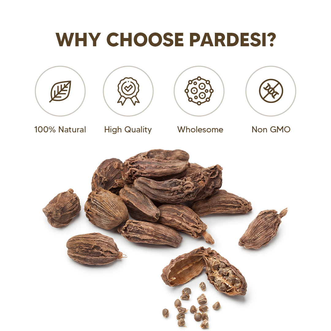 Pardesi Black Cardamom Powder (Badi Elaichi) 200g — Smoky Ground Black Cardamom for Biryani, Garam Masala & Curry | Halal, Non-GMO | Dual-Cap Jar