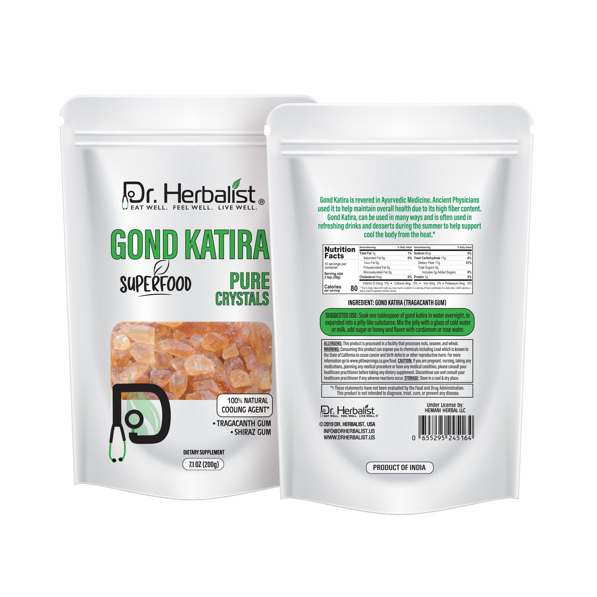 Dr. HERBALIST Gond Katira 200g - Natural Tragacanth Gum Crystals | Traditional Summer Cooling Drink Ingredient | Soak Overnight for Translucent Gel | Halal, Vegan