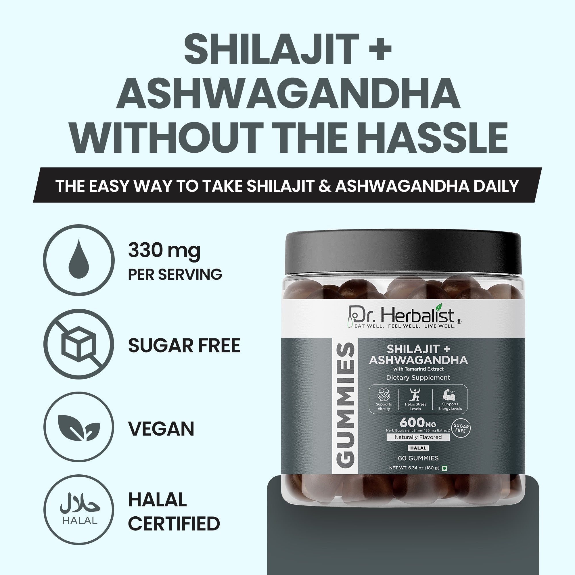 Dr Herbalist Shilajit + Ashwagandha Gummies (60 Gummies) – Delicious Herbal Gummies for Daily Wellness, Energy & Vitality Support