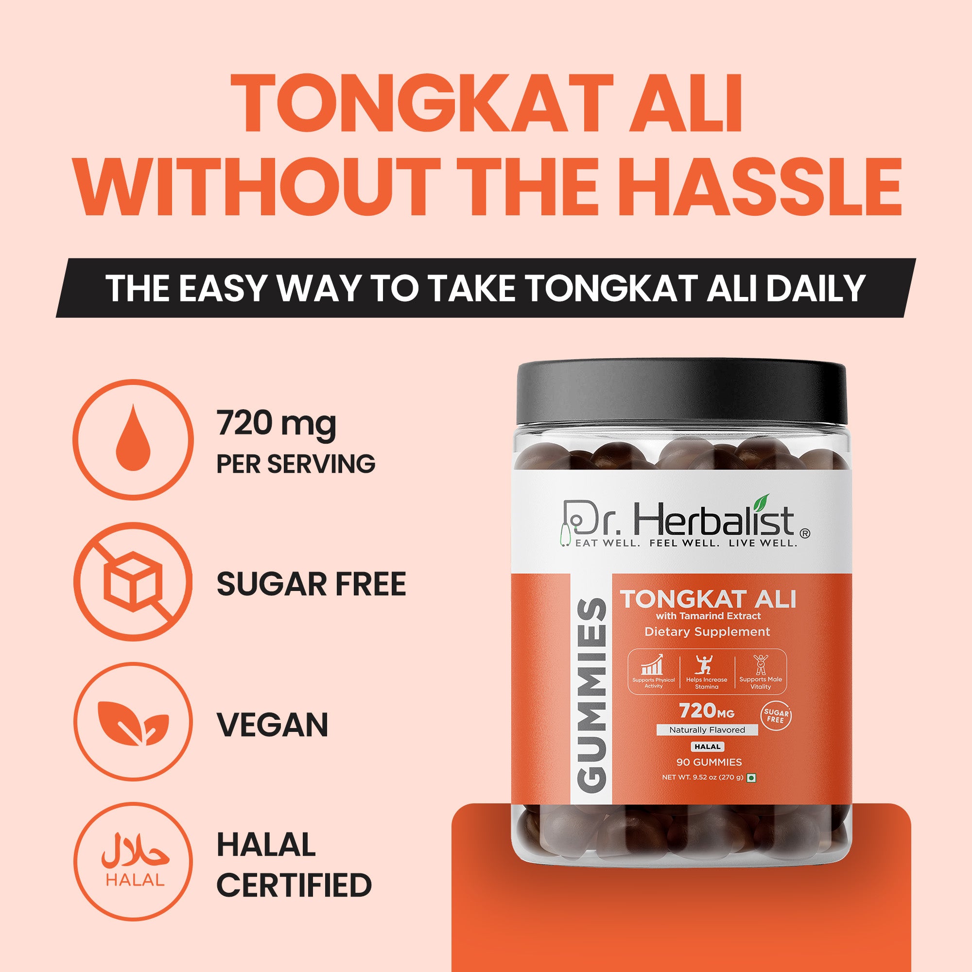Dr Herbalist Tongkat Ali Gummies (90 Gummies) – Delicious Herbal Gummies for Daily Wellness, Energy & Vitality Support