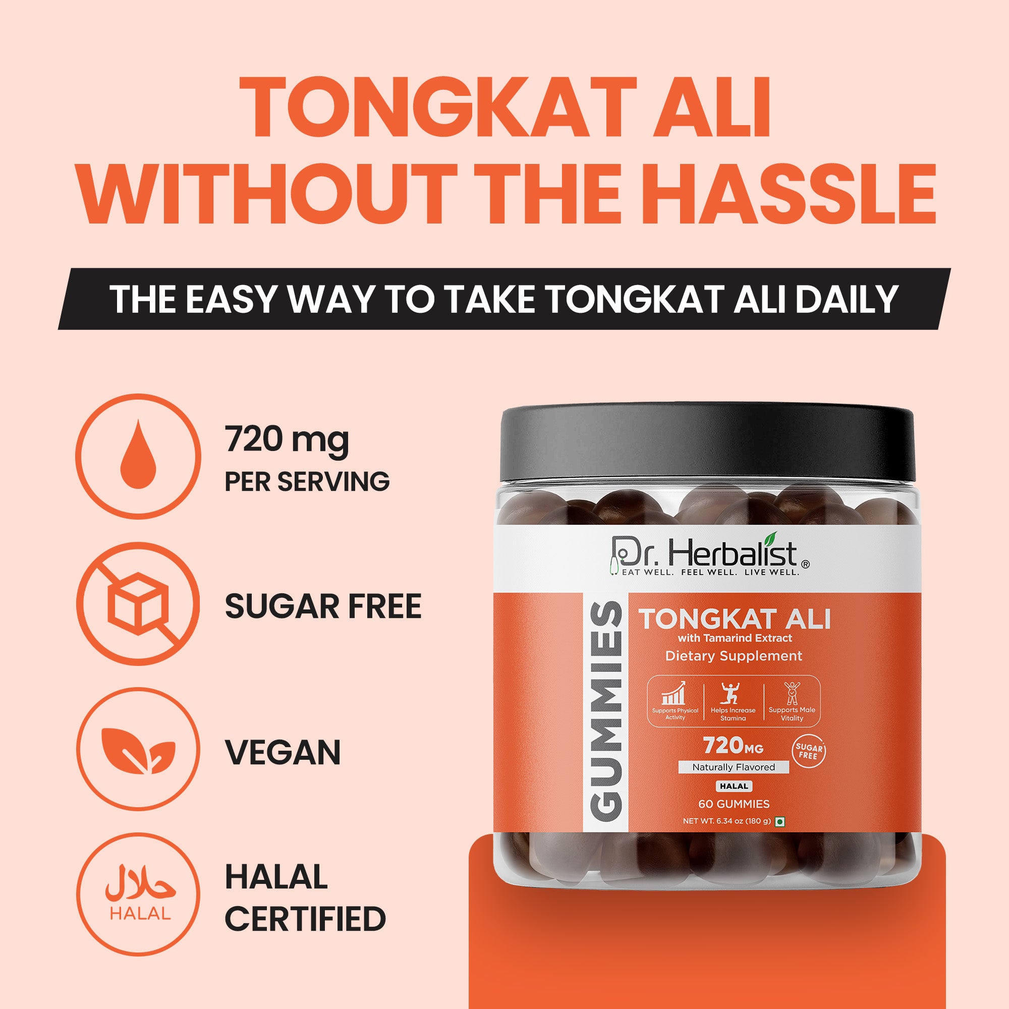 Dr Herbalist Tongkat Ali Gummies (60 Gummies) – Delicious Herbal Gummies for Daily Wellness, Energy & Vitality Support