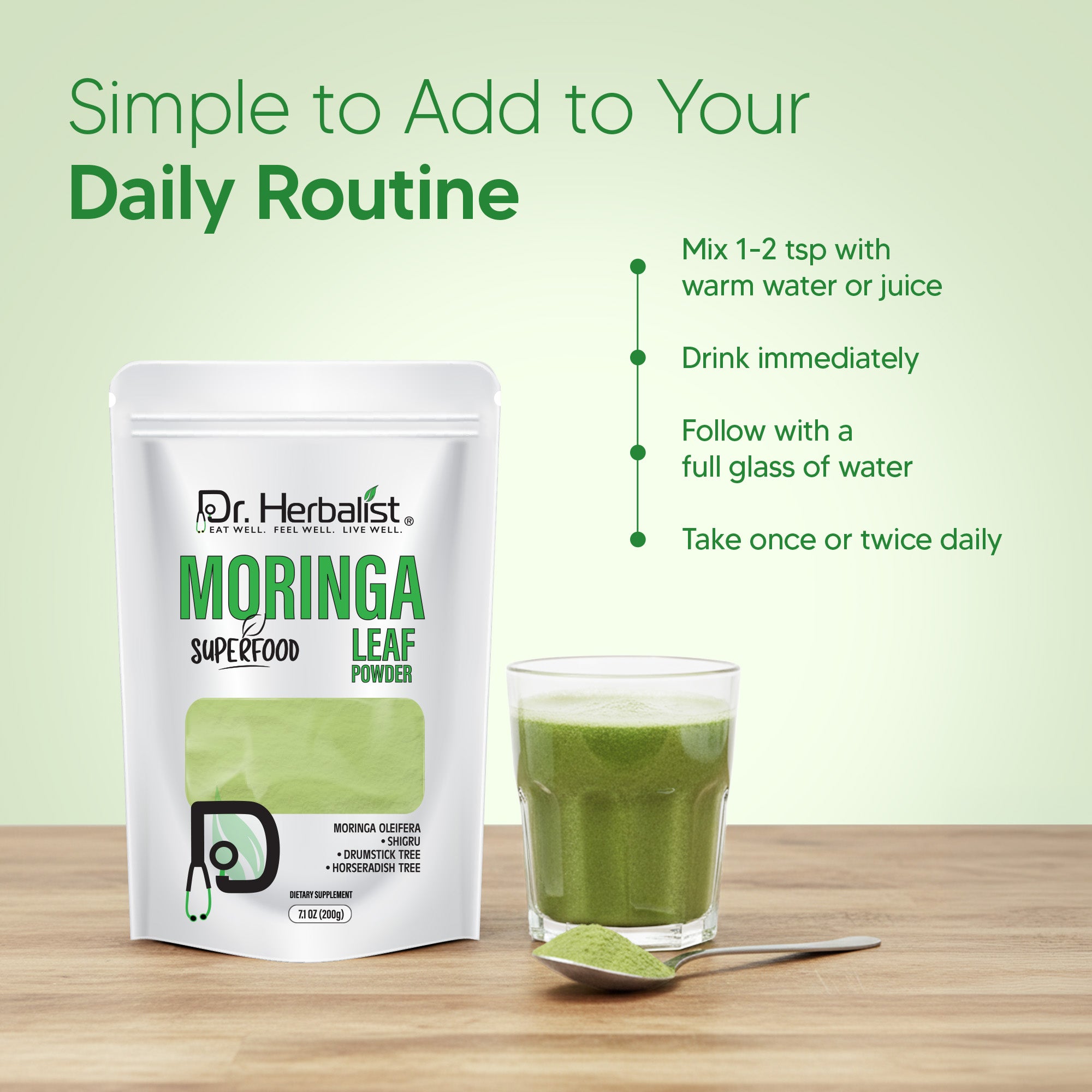 Dr. HERBALIST Moringa Powder 200g - Pure Moringa Oleifera Leaf with Complete Amino Acids & Iron | Supports Daily Nutrition & Antioxidant Wellness* | Value Size | Halal, Vegan