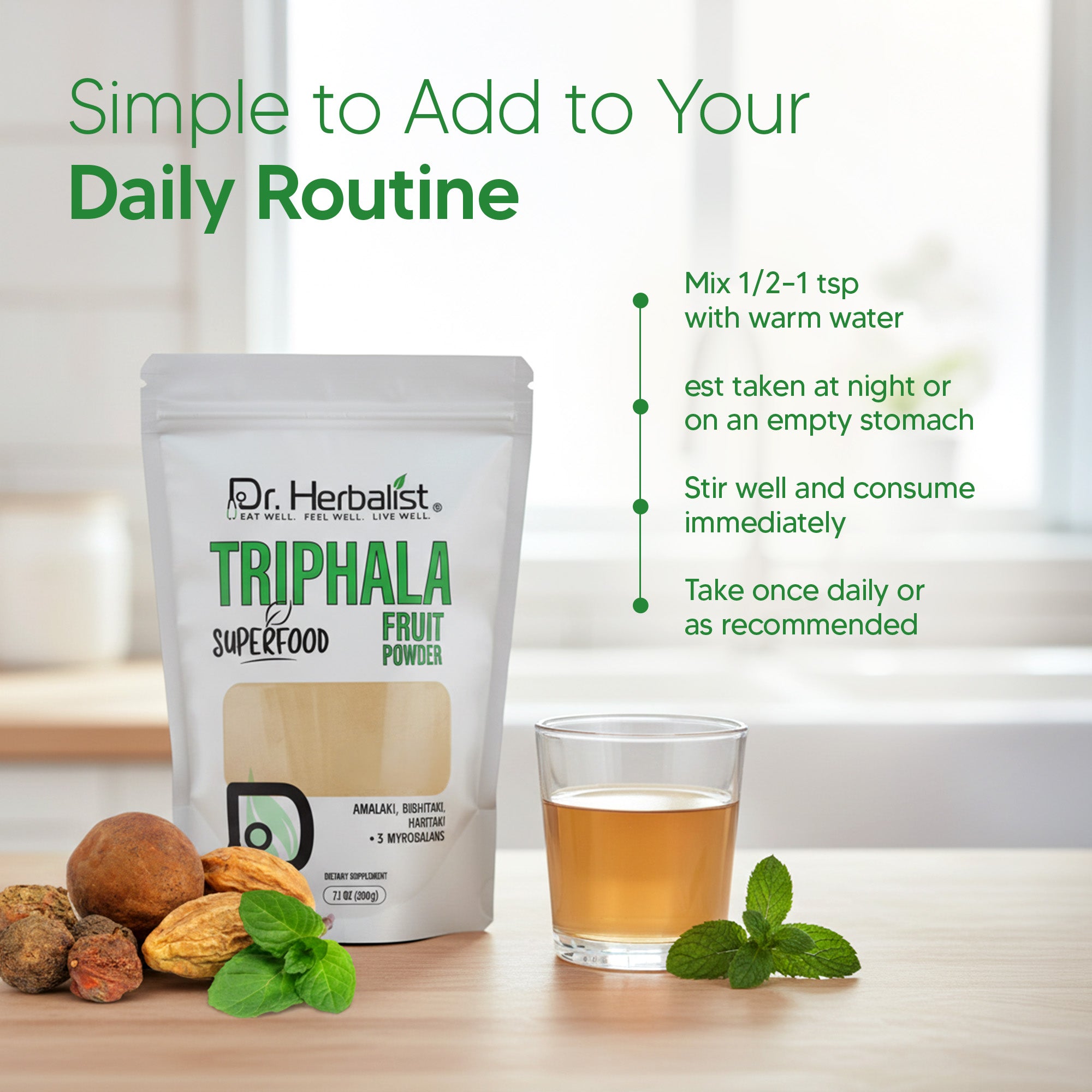 Dr. HERBALIST Triphala Powder 200g - Amla Bibhitaki Haritaki Three-Fruit Ayurvedic Formula | Supports Digestive Wellness & Gentle Detoxification* | Halal, Vegan