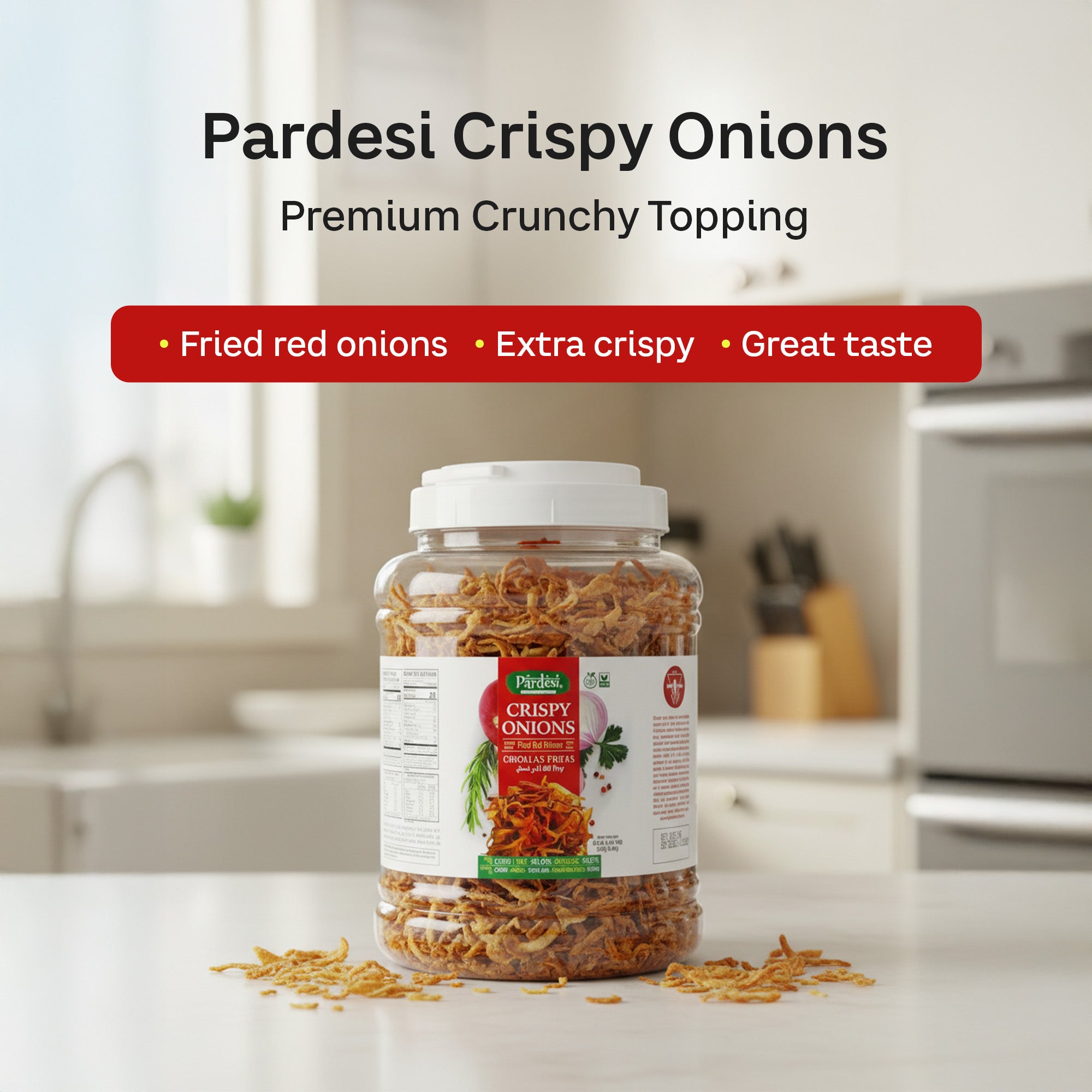 Pardesi Crispy Red Fried Onion 1.2KG — Ready-to-Use Birista for Biryani, Curry & Garnish | Halal, Non-GMO, Vegan