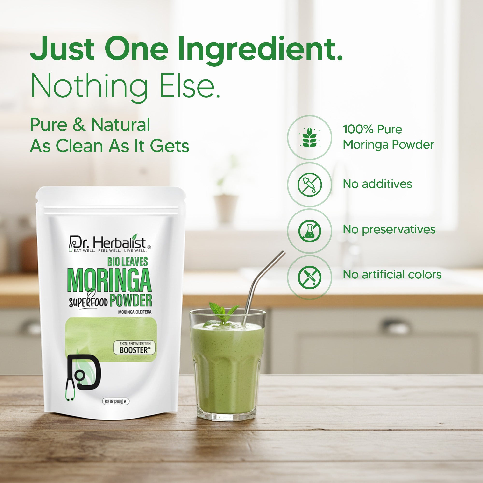 Dr. HERBALIST Moringa Leaf Powder 250g - Pure Moringa Oleifera with All 9 Essential Amino Acids | Supports Daily Nutrition & Antioxidant Wellness* | Smoothie & Food Ready | Halal, Vegan