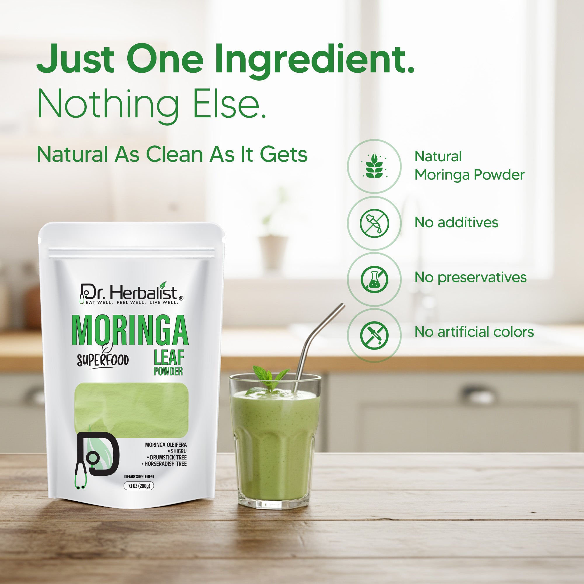 Dr. HERBALIST Moringa Powder 200g - Pure Moringa Oleifera Leaf with Complete Amino Acids & Iron | Supports Daily Nutrition & Antioxidant Wellness* | Value Size | Halal, Vegan