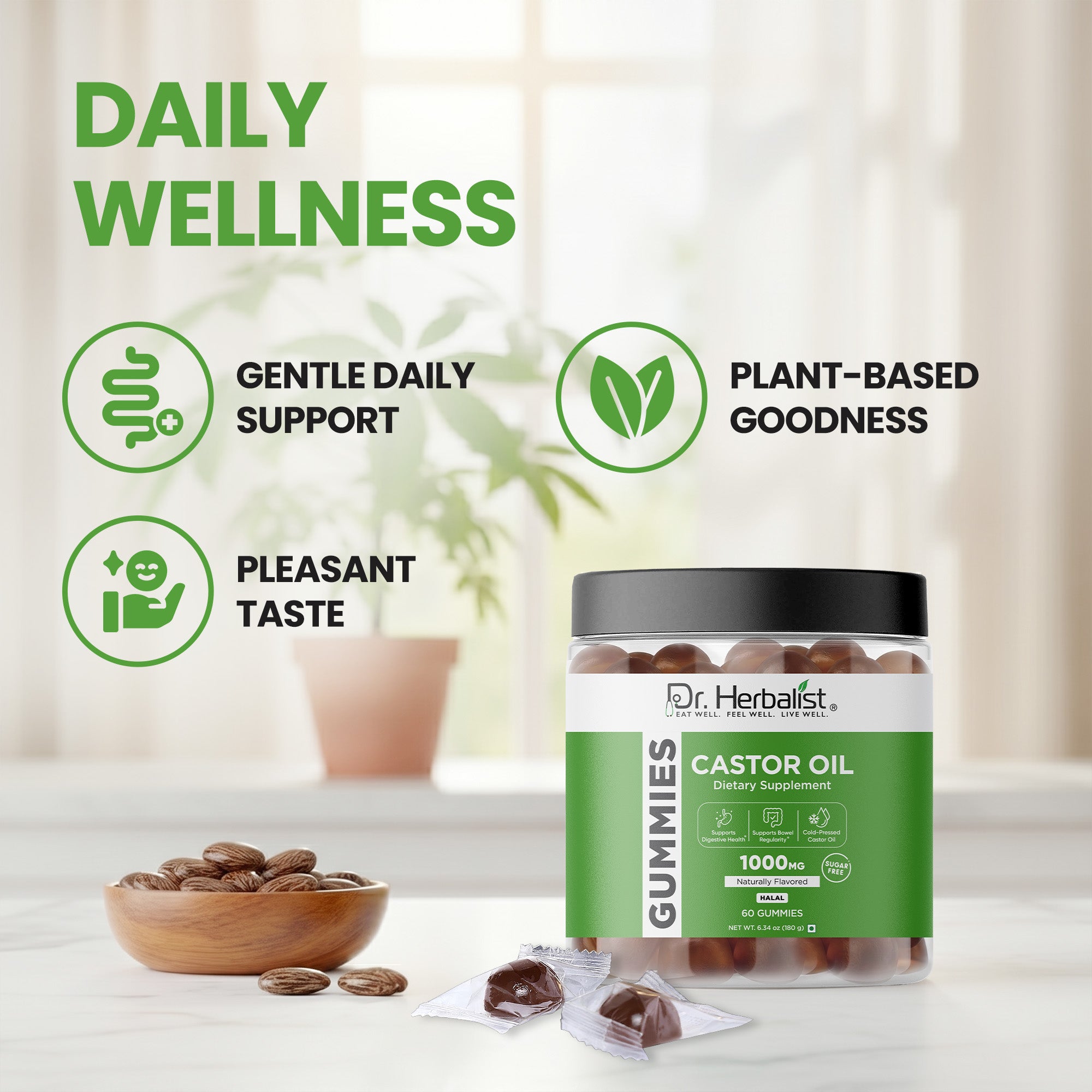 Dr Herbalist Castor Oil Gummies (60 Gummies) – Delicious Herbal Gummies for Daily Wellness & Convenient Supplement Support