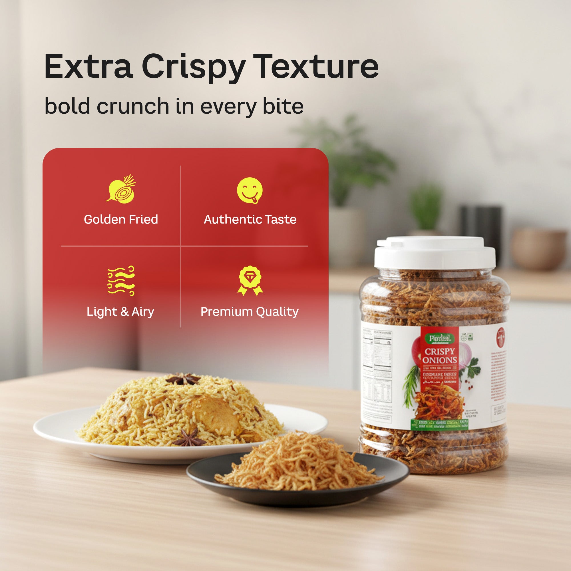 Pardesi Crispy Red Fried Onion 1.2KG — Ready-to-Use Birista for Biryani, Curry & Garnish | Halal, Non-GMO, Vegan