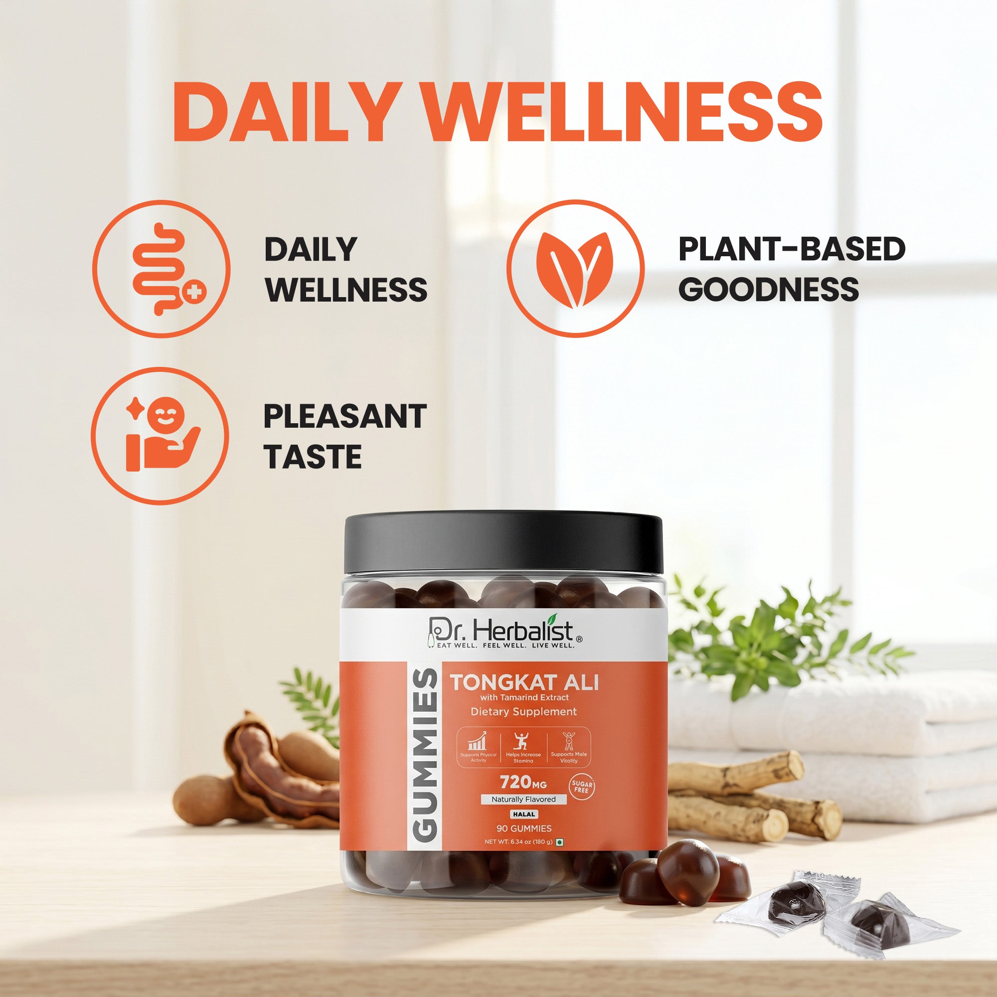 Dr Herbalist Tongkat Ali Gummies (90 Gummies) – Delicious Herbal Gummies for Daily Wellness, Energy & Vitality Support