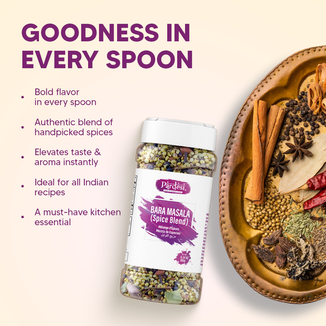 Pardesi Bara Masala (Whole Garam Masala) 180g — Premium 12-Spice Whole Masala Blend for Biryani, Curry & Pulao | Halal, Non-GMO | Dual-Cap Jar