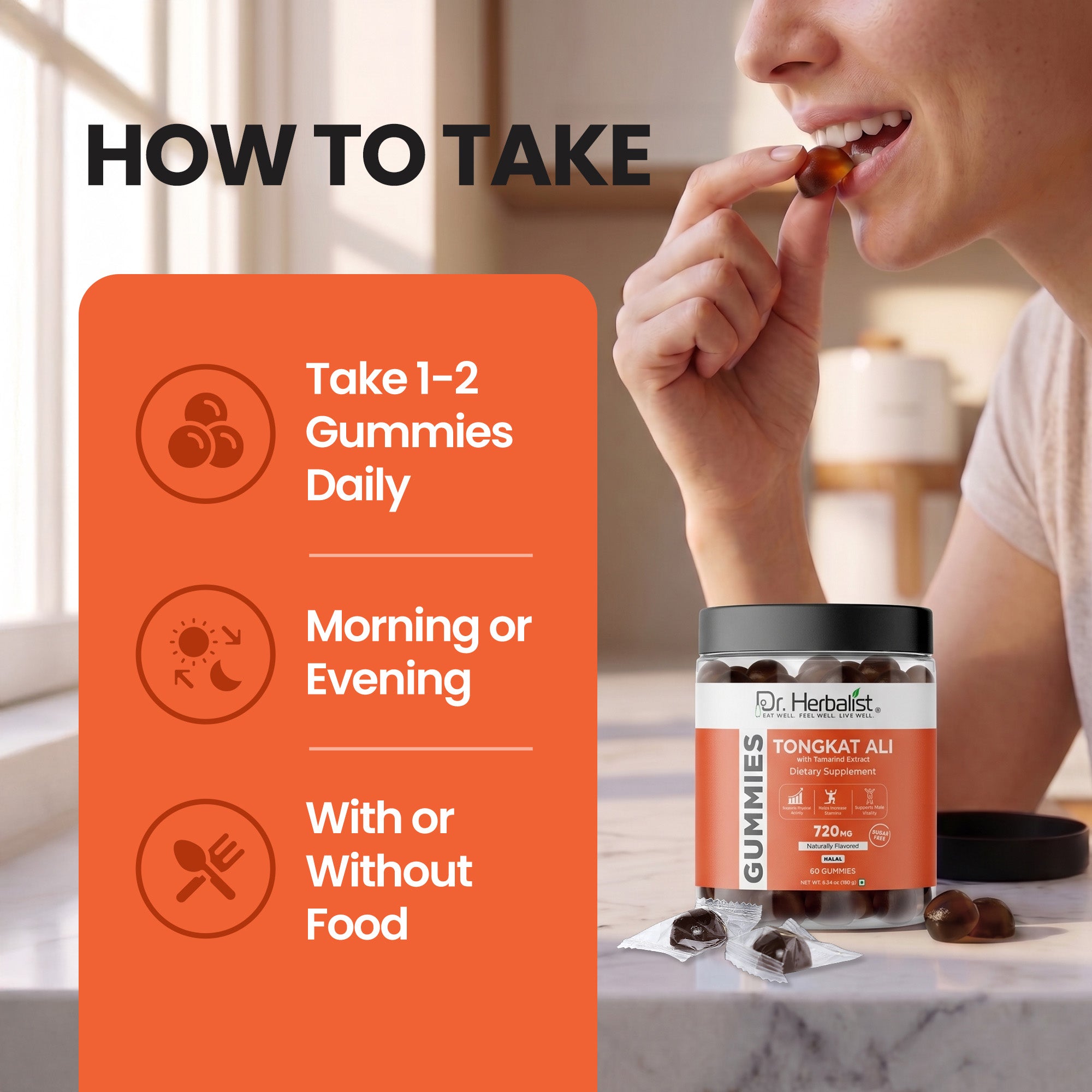 Dr Herbalist Tongkat Ali Gummies (60 Gummies) – Delicious Herbal Gummies for Daily Wellness, Energy & Vitality Support