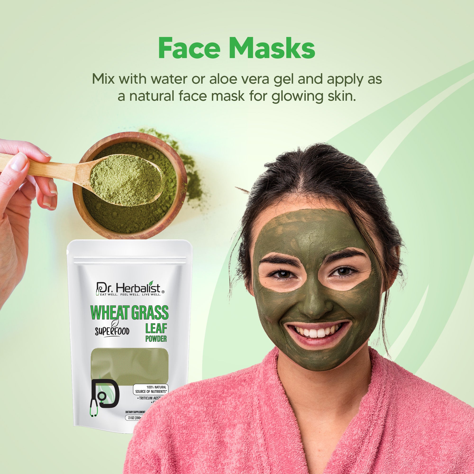 Dr. HERBALIST Wheatgrass Powder 200g - Pure Triticum Aestivum with Chlorophyll Iron & Vitamins A C E | Supports Daily Greens Detox & Nutrient Density* | Halal, Vegan