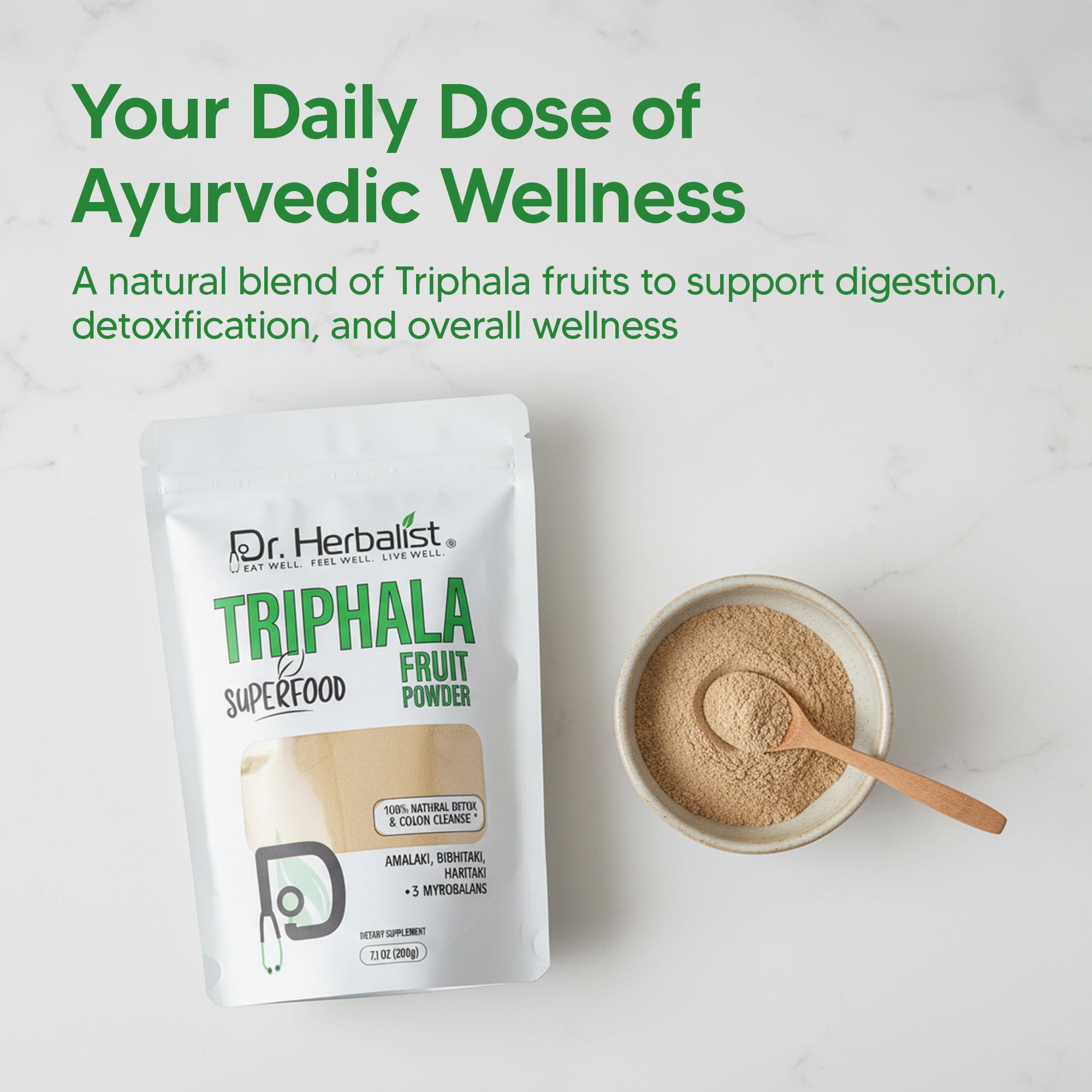 Dr. HERBALIST Triphala Powder 200g - Amla Bibhitaki Haritaki Three-Fruit Ayurvedic Formula | Supports Digestive Wellness & Gentle Detoxification* | Halal, Vegan