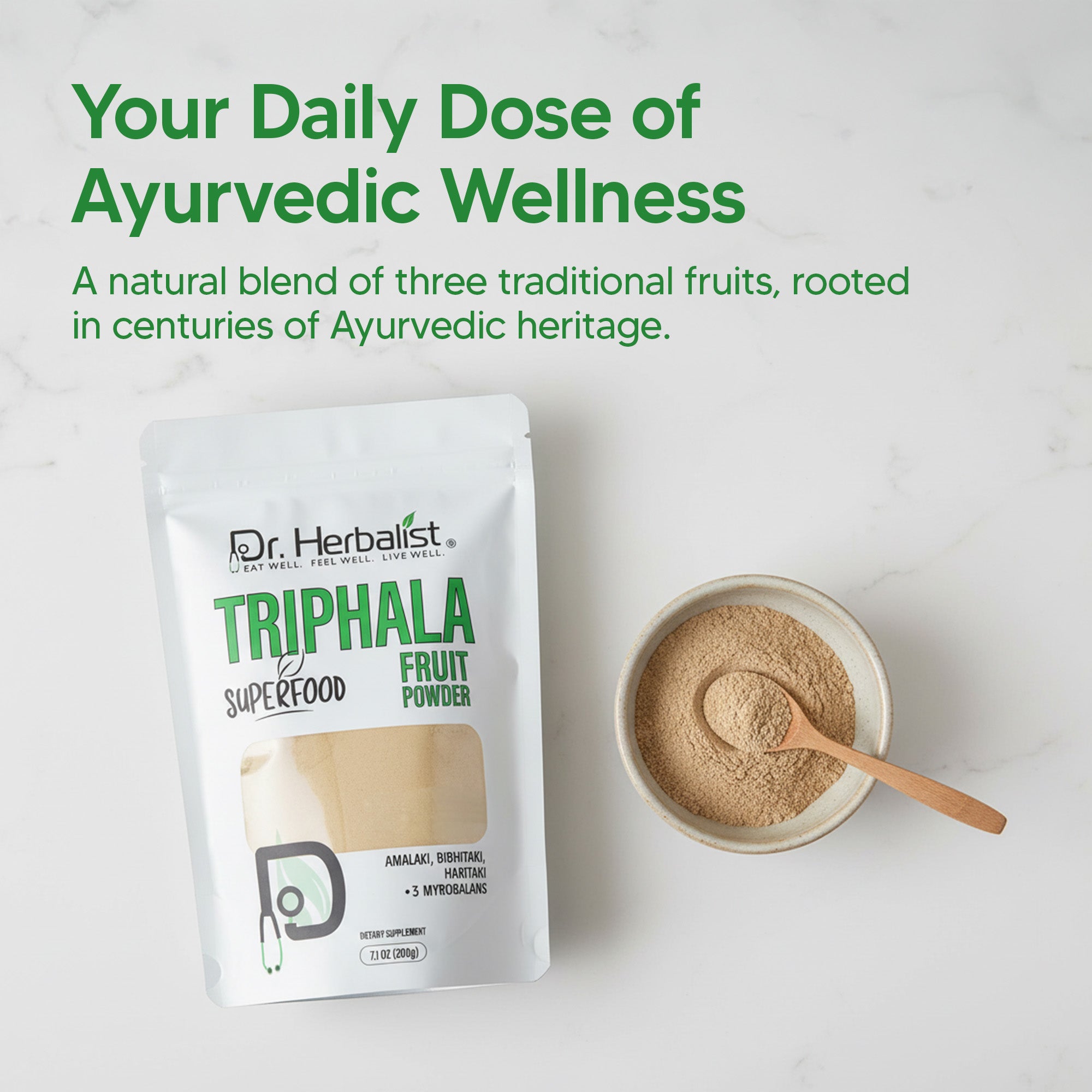 Dr. HERBALIST Triphala Powder 200g - Amla Bibhitaki Haritaki Three-Fruit Ayurvedic Formula | Supports Digestive Wellness & Gentle Detoxification* | Halal, Vegan