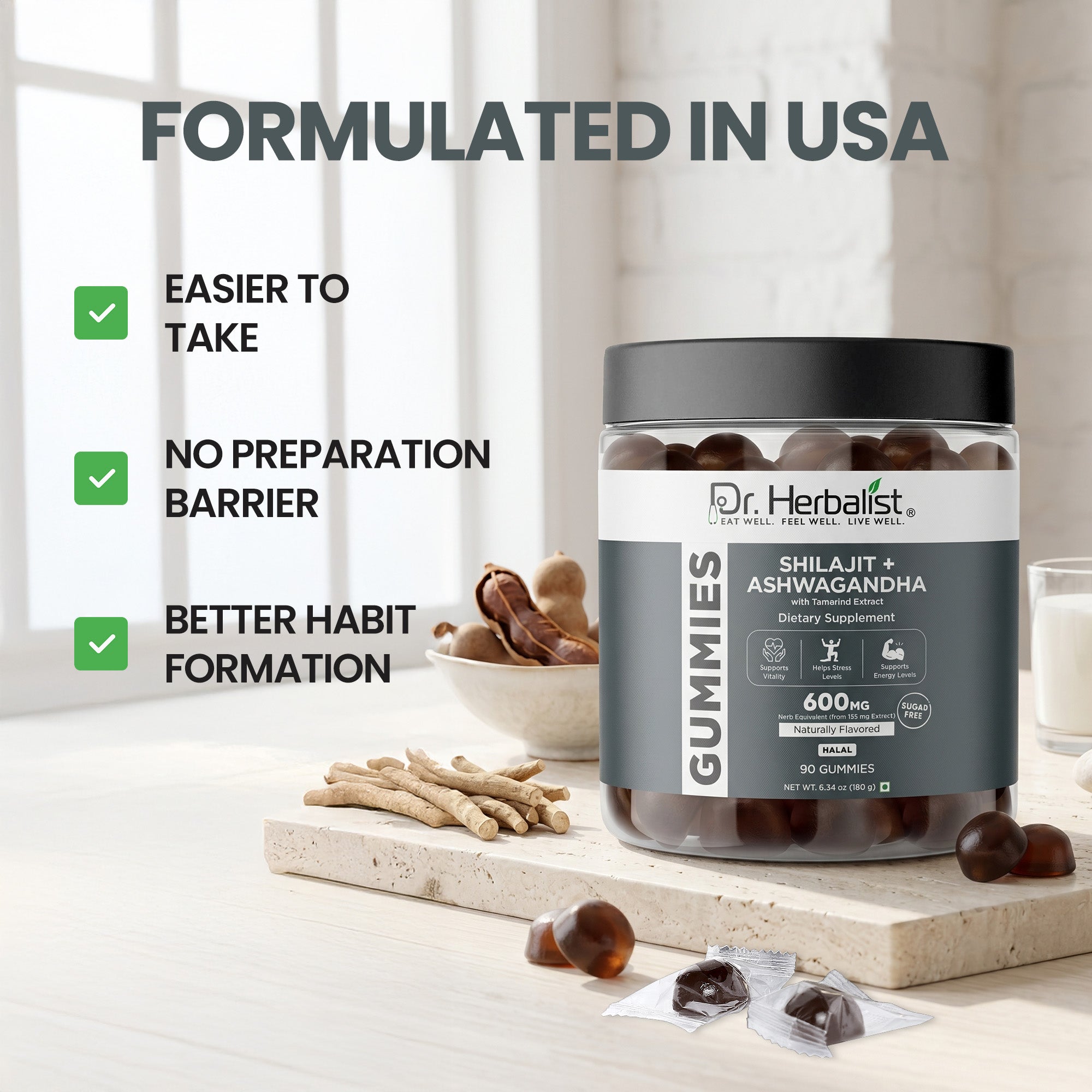 Dr Herbalist Shilajit + Ashwagandha Gummies (90 Gummies) – Delicious Herbal Gummies for Daily Wellness, Energy & Vitality Support