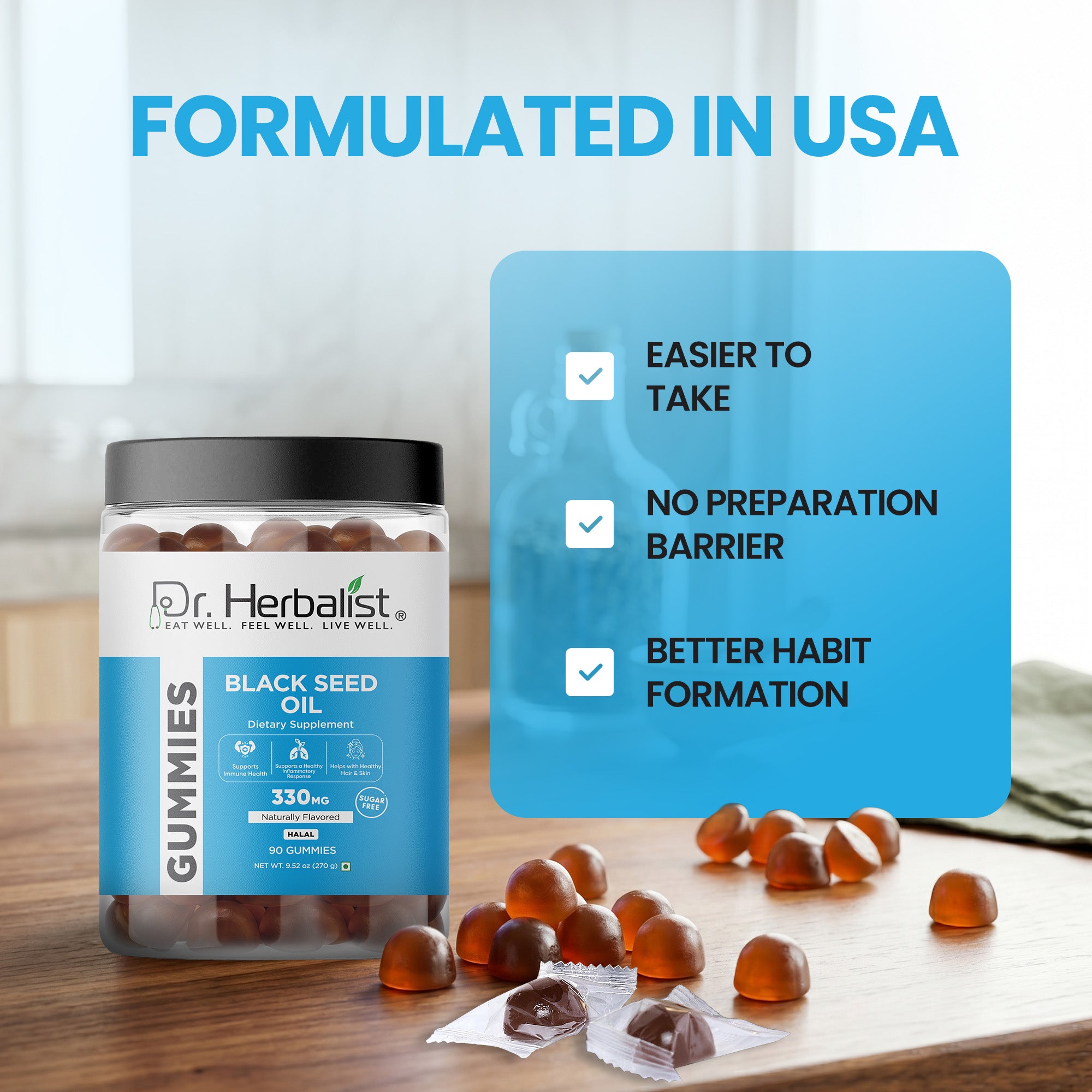 Dr Herbalist Black Seed Oil Gummies (90 Gummies) – Delicious Herbal Gummies for Daily Wellness & Immune Support
