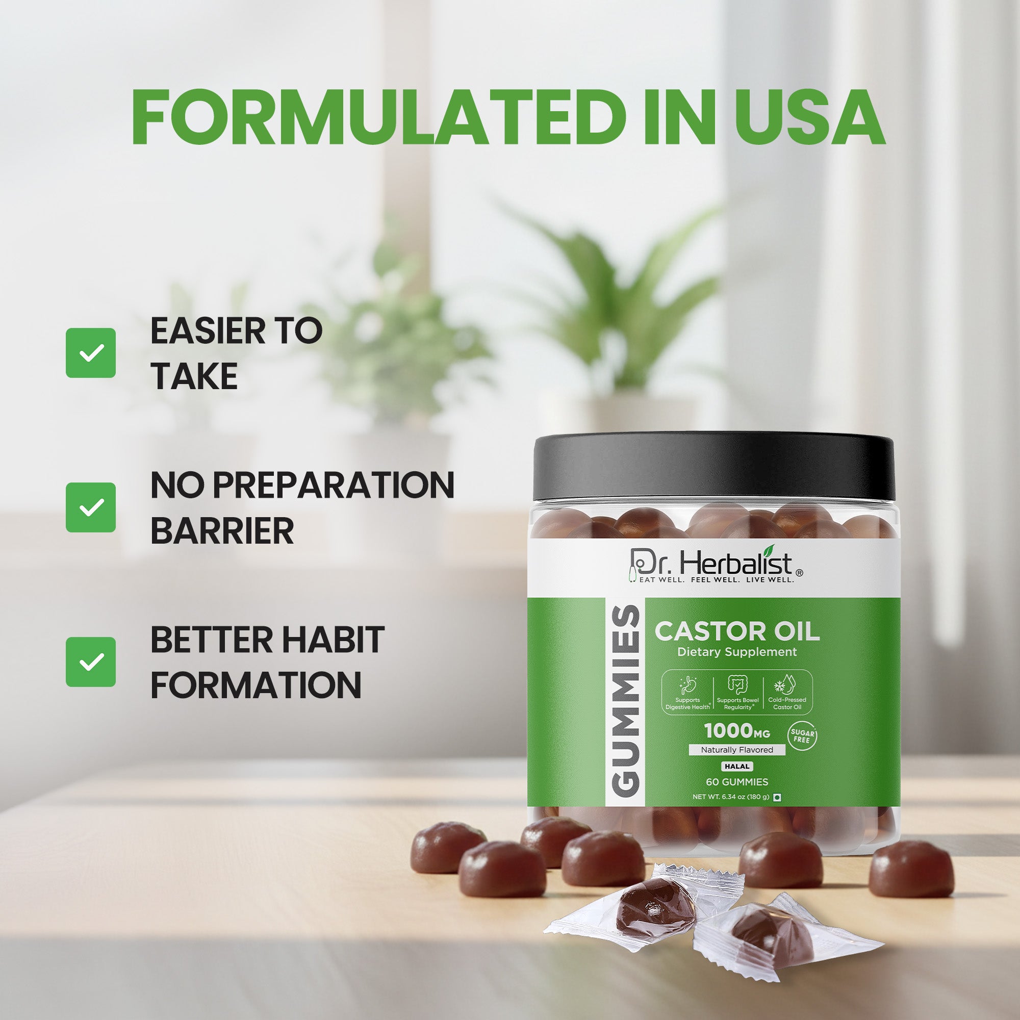 Dr Herbalist Castor Oil Gummies (60 Gummies) – Delicious Herbal Gummies for Daily Wellness & Convenient Supplement Support
