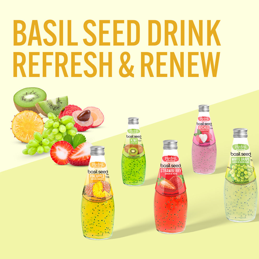 Pardesi Basil Seed Drink Lemon Flavor 290ml 9.8 Fl Oz | Pack of 12 (117.6 FL Oz ) | Naturally Refreshing & Cooling | Rich in Antioxidants, Fiber & Omega-3 | Real Basil Seeds for Digestive Health & Hydration.
