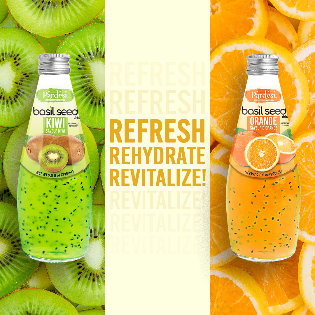 Pardesi Basil Seed Drink Peach Flavor 290ml 9.8 Fl Oz | Pack of 12 (117.6 FL Oz ) | Naturally Refreshing & Cooling | Rich in Antioxidants, Fiber & Omega-3 | Real Basil Seeds for Digestive Health & Hydration.