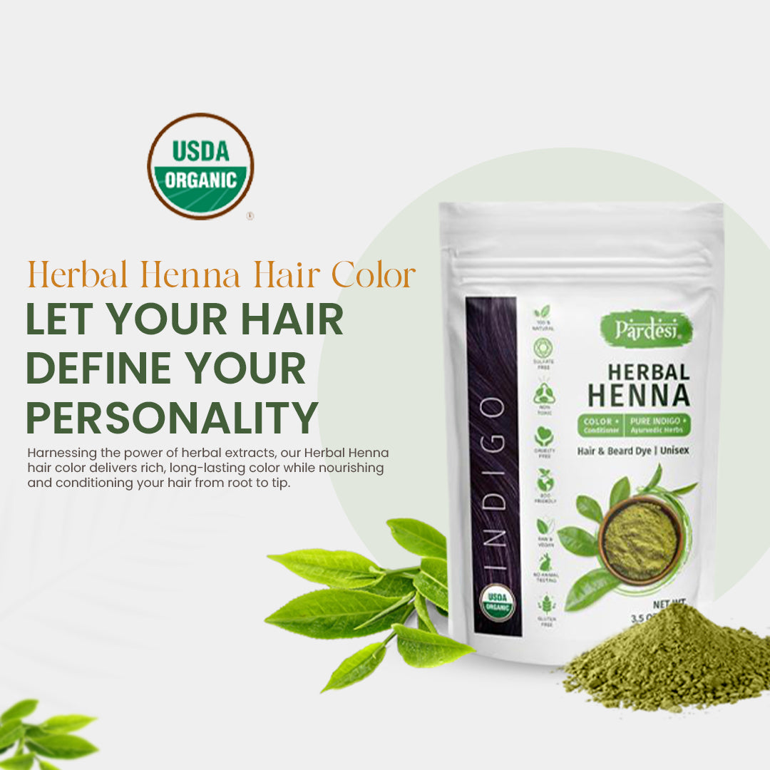 Pardesi Organic Henna Pure Indigo 200g - Natural Hair Color & Conditioning Treatment | Halal, Non-GMO, Vegan | Chemical-Free