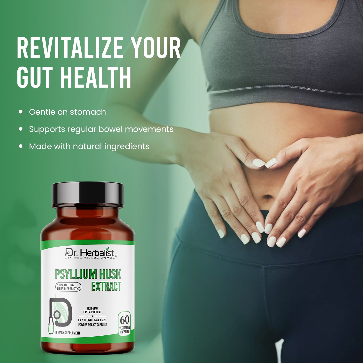 DR. HERBALIST Psyllium Husk Extract 500mg, 60 Vegetarian Capsules