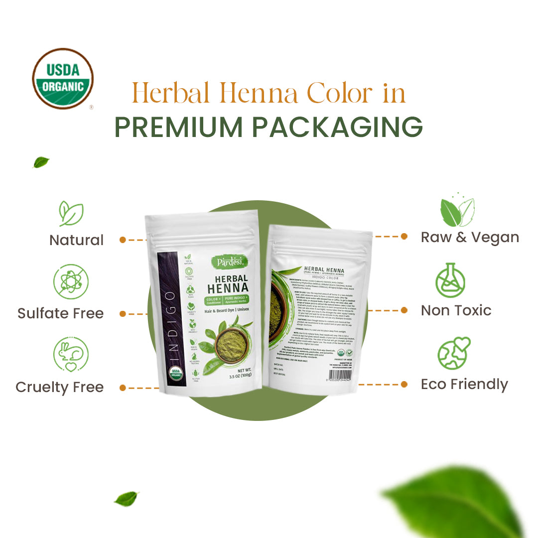 Pardesi Organic Henna Pure Indigo 200g - Natural Hair Color & Conditioning Treatment | Halal, Non-GMO, Vegan | Chemical-Free