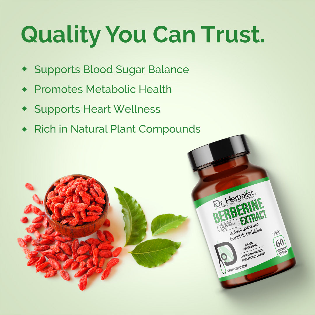 Dr. HERBALIST Berberine 500mg Capsules – Pure Berberine HCl Supplement | Supports Metabolic & Glucose Health | Herbal Formula | 60 Capsules