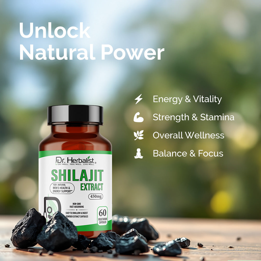 Dr. HERBALIST Shilajit Extract Capsules 450mg - Himalayan Mineral Resin with Fulvic Acid & 80+ Trace Minerals | Supports Energy Vitality & Stamina* | Halal, Vegan | 60ct
