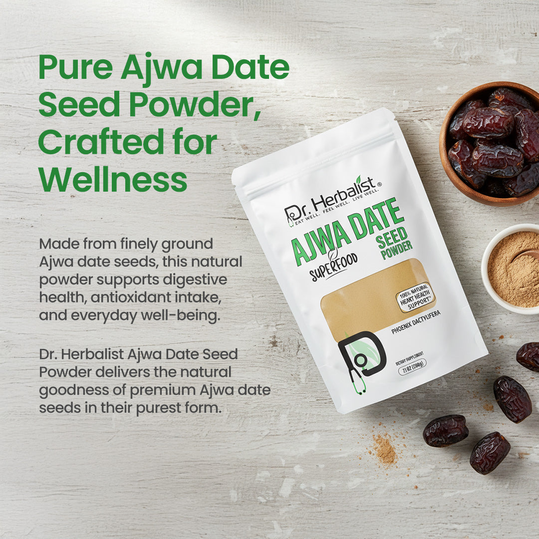 Dr. HERBALIST Ajwa Date Powder 200g - Dried Madinah Phoenix Dactylifera with Polyphenols | Supports Heart Wellness & Daily Nourishment* | Natural Sweetener Alternative | Halal, Vegan