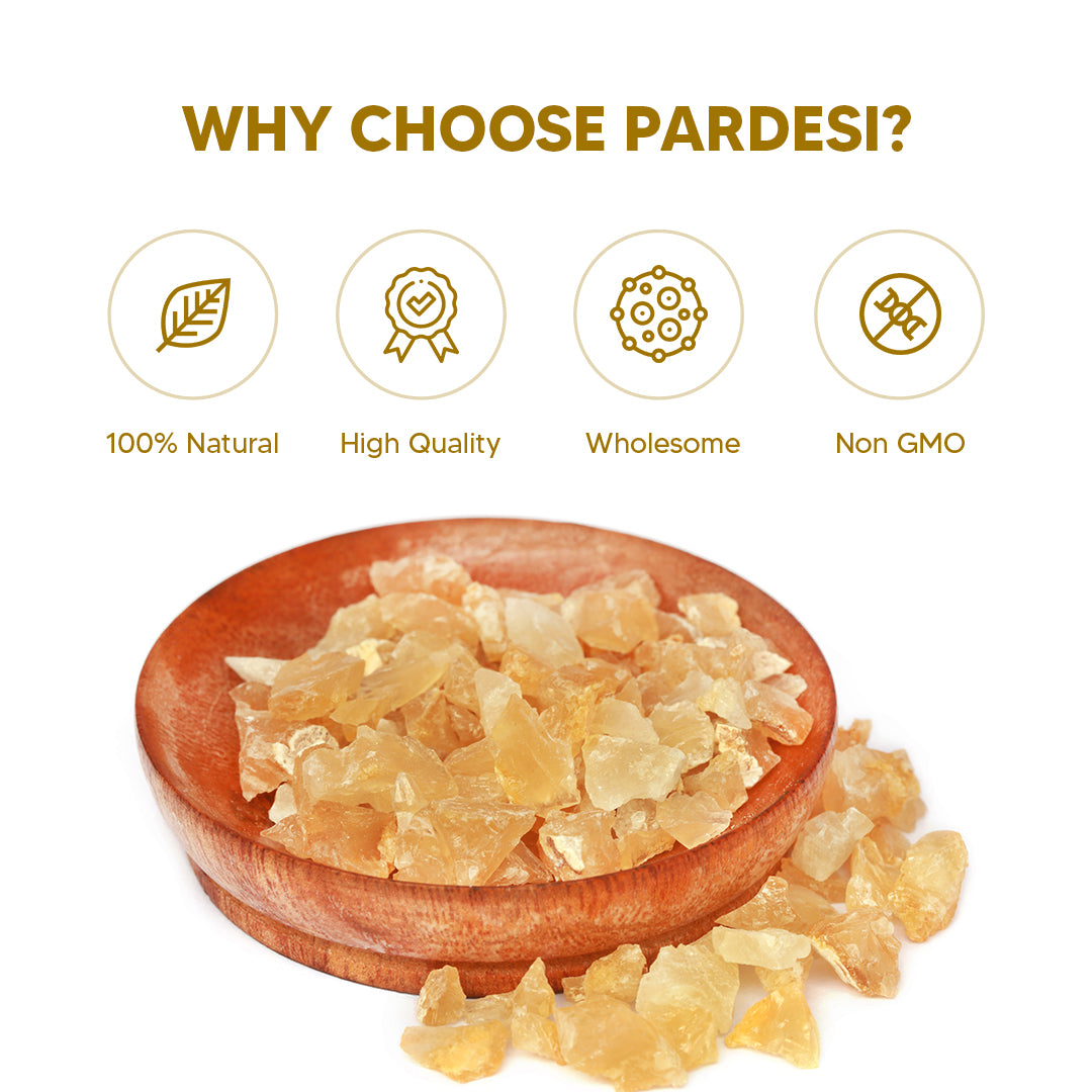 Pardesi Gond Katira (Tragacanth Gum) 260g Jar - Traditional Cooling Summer Ingredient | Halal, Non-GMO, Vegan | Dual-Cap Jar