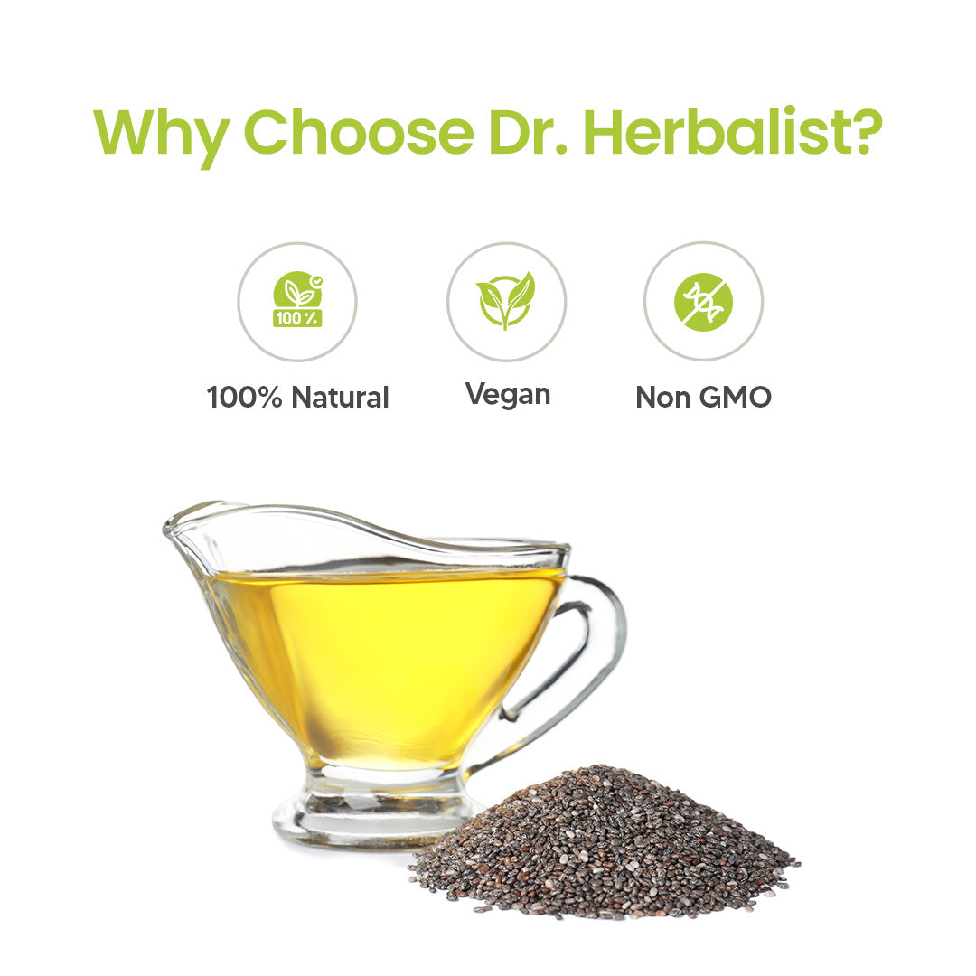 Dr Herbalist Chia Seed Oil 60 Capsules | Cold Pressed | Rich in Omega-3, Fiber & Antioxidants | Heart, Skin, Hair & Joint Health Supplement | Plant-Based Wellness