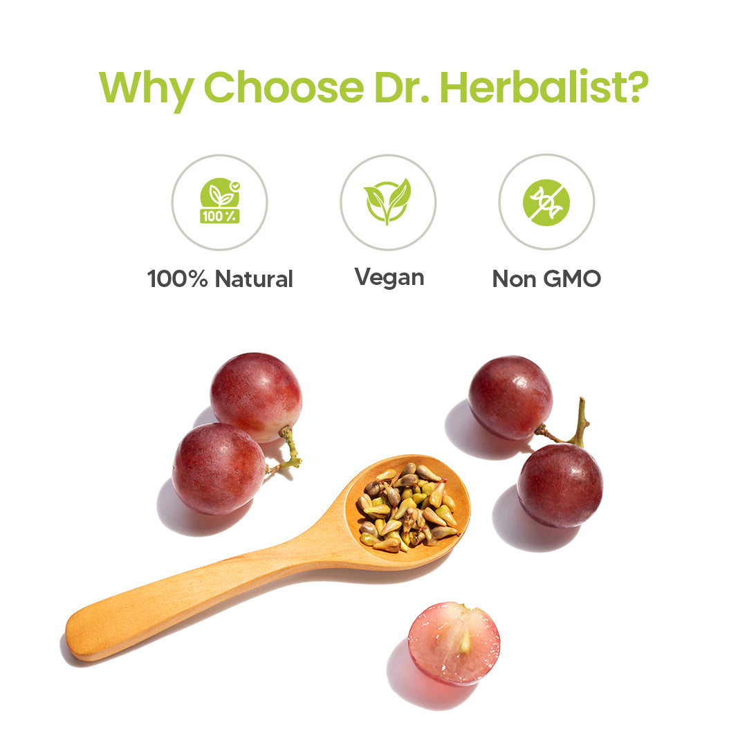 Dr Herbalist Grape Seed Oil 60 Capsules | Cold Pressed Extract | Rich in Antioxidants, Vitamin E & Omega-6 | Supports Heart, Skin, Hair & Immune Health | Herbal Supplement