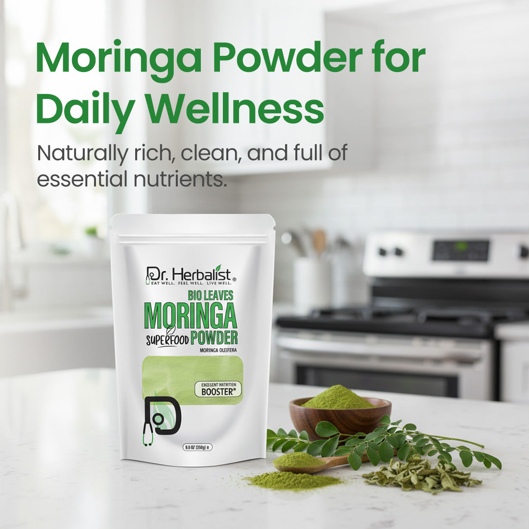 Dr. HERBALIST Moringa Leaf Powder 250g - Pure Moringa Oleifera with All 9 Essential Amino Acids | Supports Daily Nutrition & Antioxidant Wellness* | Smoothie & Food Ready | Halal, Vegan