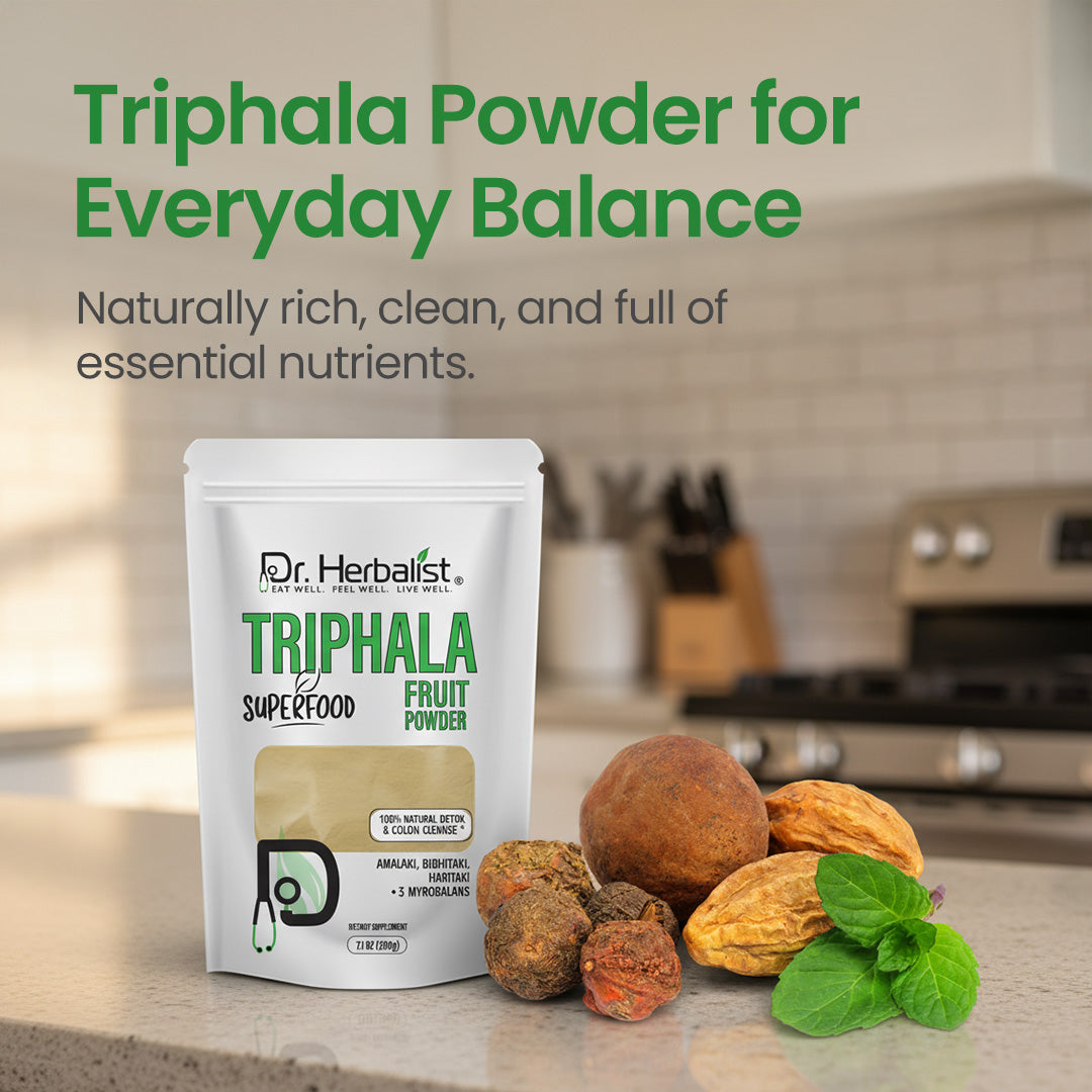 Dr. HERBALIST Triphala Powder 200g - Amla Bibhitaki Haritaki Three-Fruit Ayurvedic Formula | Supports Digestive Wellness & Gentle Detoxification* | Halal, Vegan