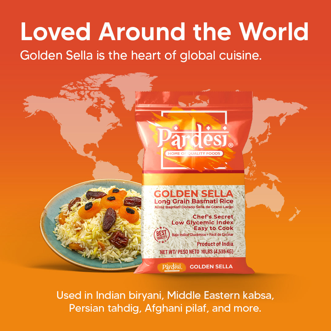 Basmati Golden Sella Parboiled Rice 10LB - Easy to Cook - Low Glycemic Index NON GMO - Made in India
