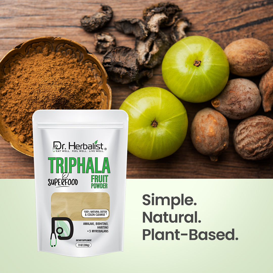 Dr. HERBALIST Triphala Powder 200g - Amla Bibhitaki Haritaki Three-Fruit Ayurvedic Formula | Supports Digestive Wellness & Gentle Detoxification* | Halal, Vegan