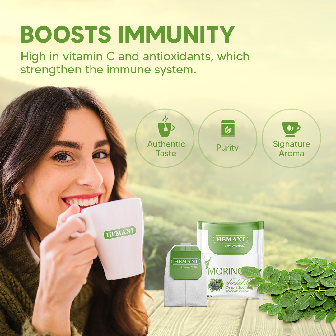 Hemani Moringa Leaf Tea - 20 Tea Bags, Halal Certified | 100% Natural Herbal Tea for Energy, Vitality & Wellness Support | Rich in Antioxidants & Nutrients | Caffeine-Free, Vegan-Friendly