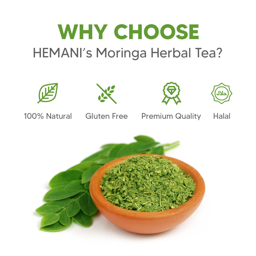 Hemani Moringa Leaf Tea - 20 Tea Bags, Halal Certified | 100% Natural Herbal Tea for Energy, Vitality & Wellness Support | Rich in Antioxidants & Nutrients | Caffeine-Free, Vegan-Friendly