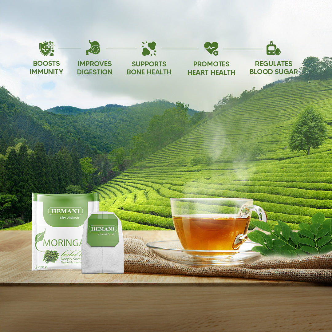 Hemani Moringa Leaf Tea - 20 Tea Bags, Halal Certified | 100% Natural Herbal Tea for Energy, Vitality & Wellness Support | Rich in Antioxidants & Nutrients | Caffeine-Free, Vegan-Friendly