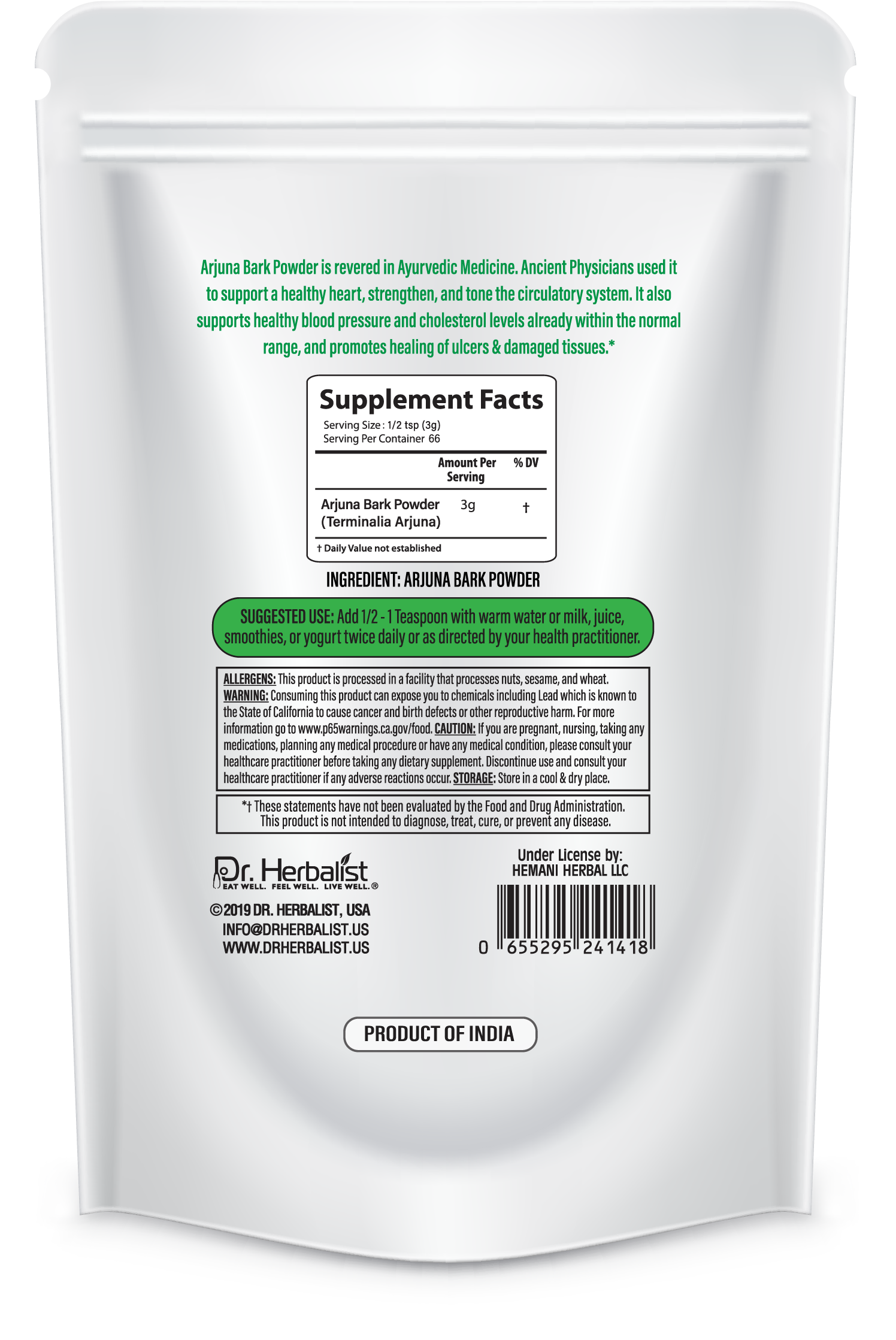 DR. HERBALIST Arjuna Powder 200g